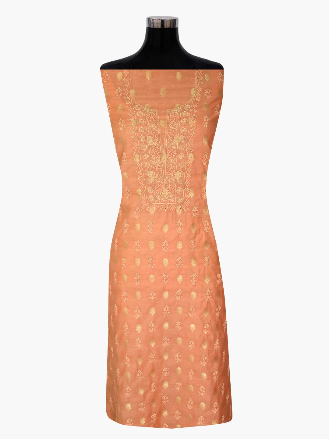 Ada Hand Embroidered Peach Chanderi Lucknowi Chikankari Unstitched Suit Piece 01A322797