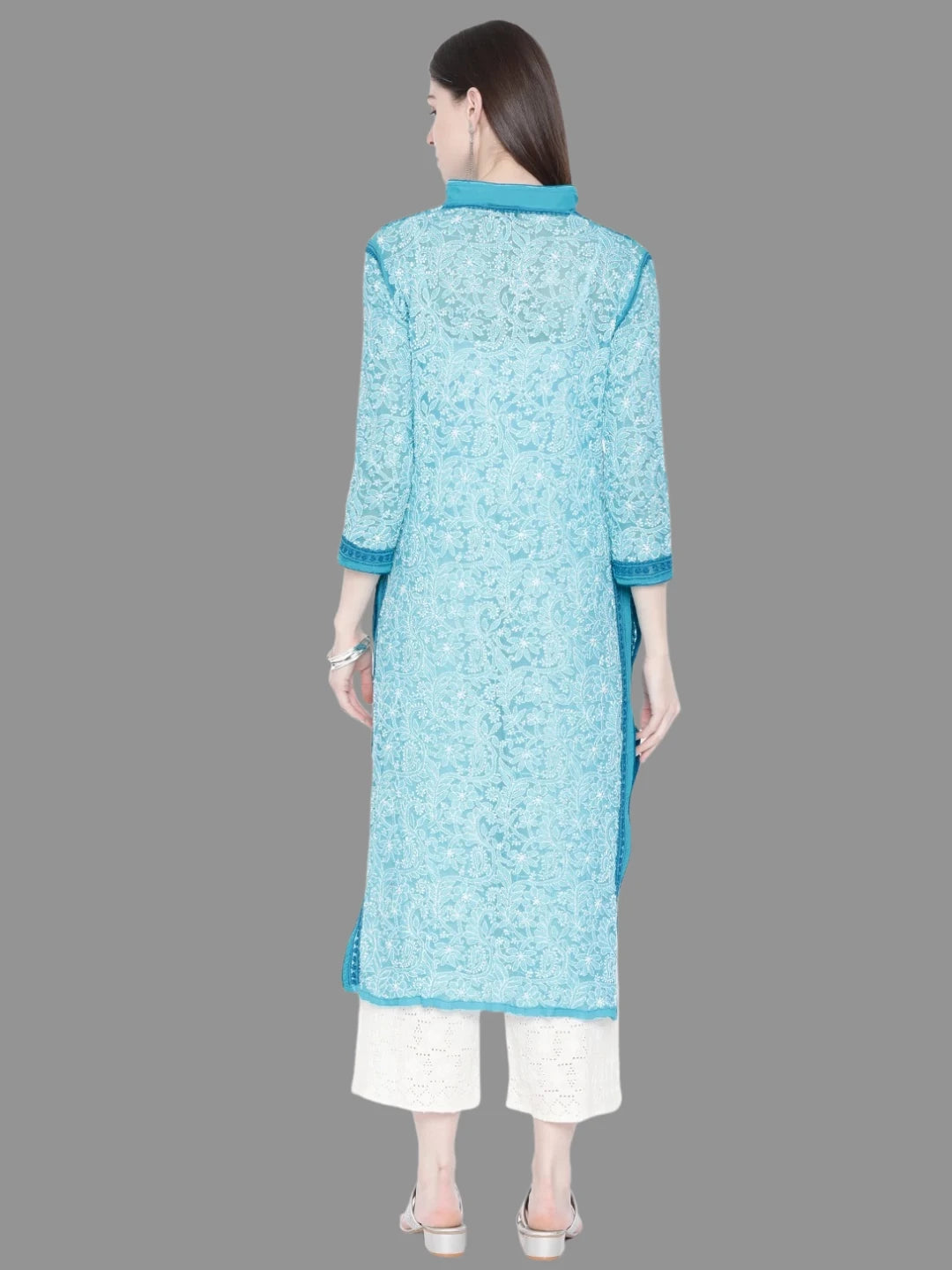 Ada Hand Embroidered Blue Georgette Lucknowi Chikankari Kurta A237435