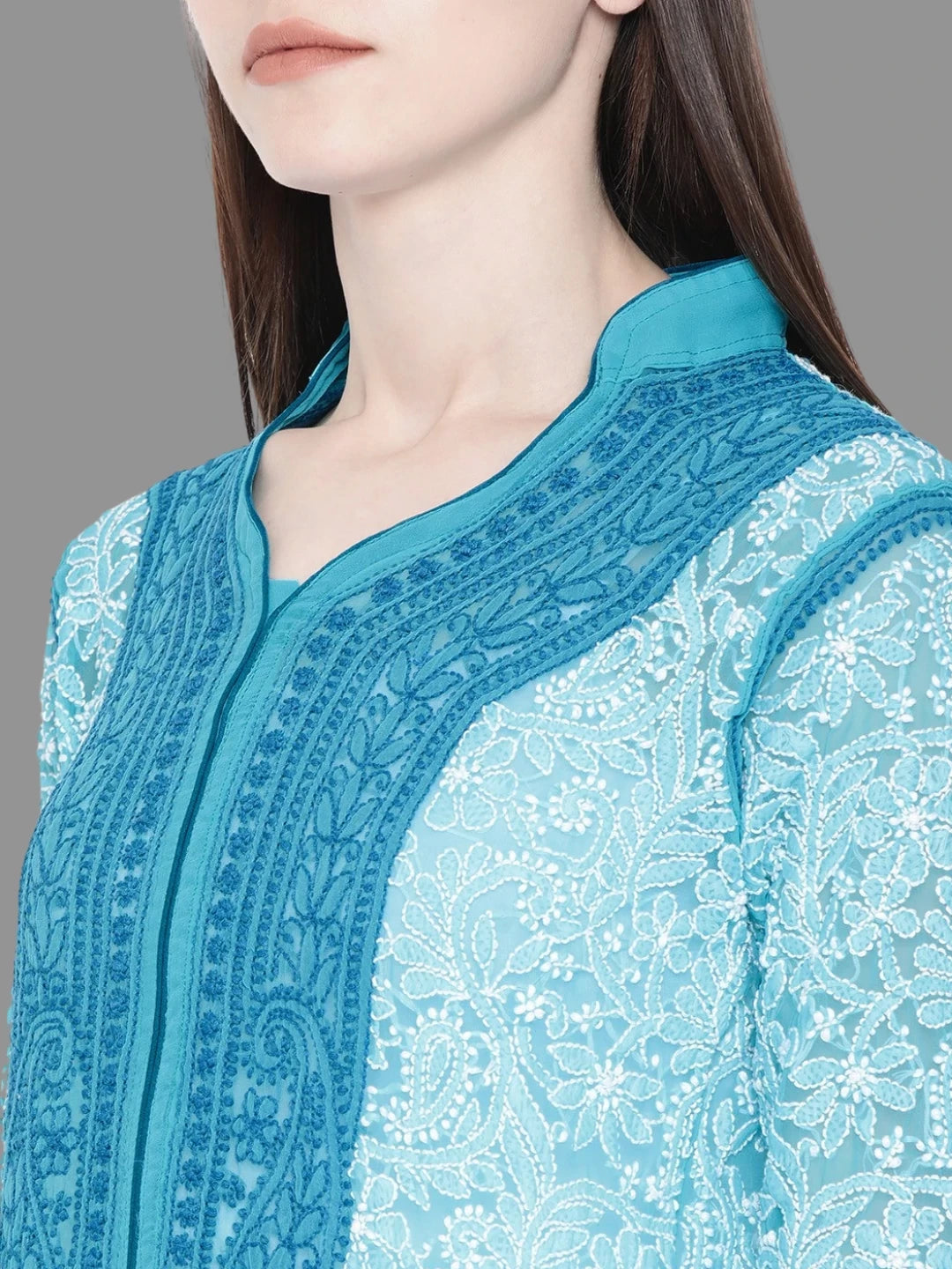 Ada Hand Embroidered Blue Georgette Lucknowi Chikankari Kurta A237435