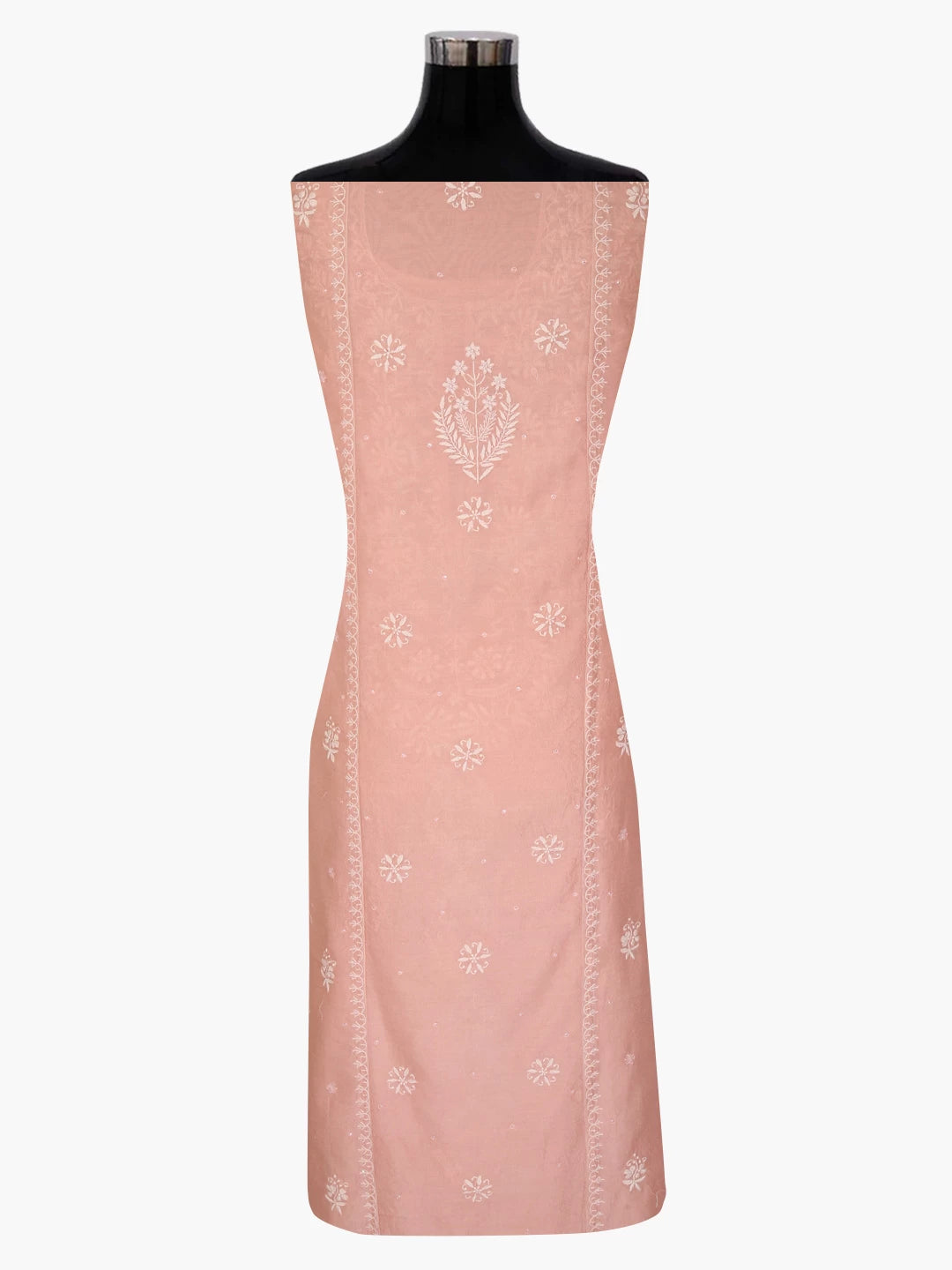Ada Hand Embroidered Peach Tissue Lucknowi Chikankari Semi-stitched Kurta Dupatta Set With Pearl Work 01A345122