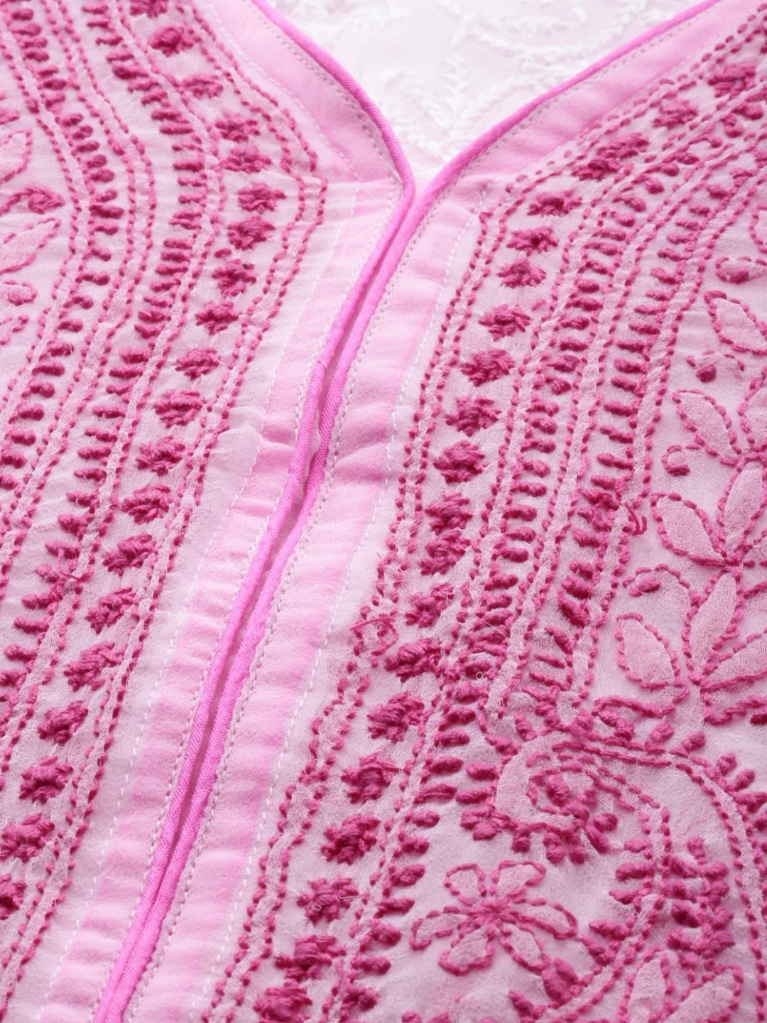 Ada Hand Embroidered Pink Georgette Lucknowi Chikankari Straight Kurta A237421