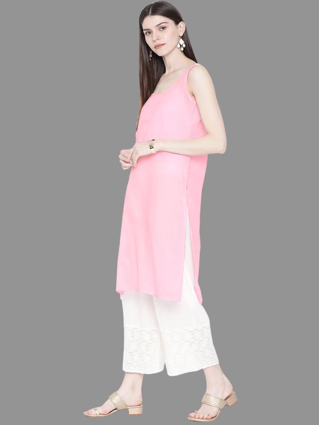 Ada Hand Embroidered Pink Georgette Lucknowi Chikankari Straight Kurta With Slip A217611