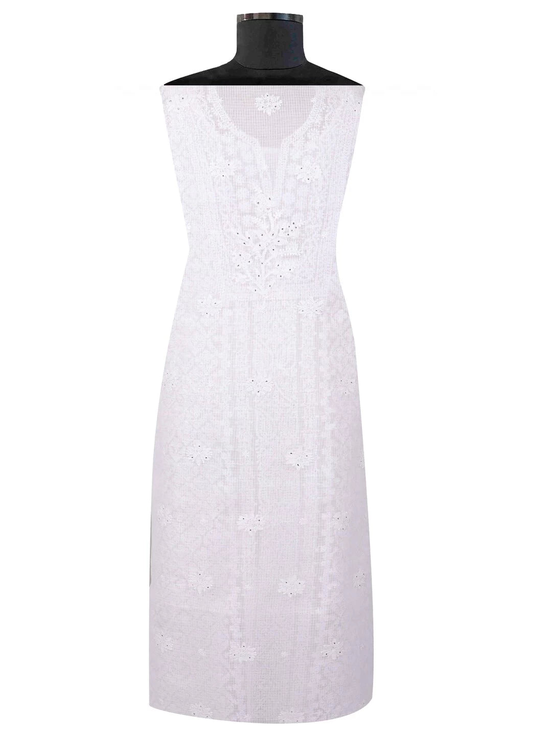 Ada Hand Embroidered White Kota Lucknowi Chikankari Unstitched Kurta Dupatta Set With Muqaish Work A622265