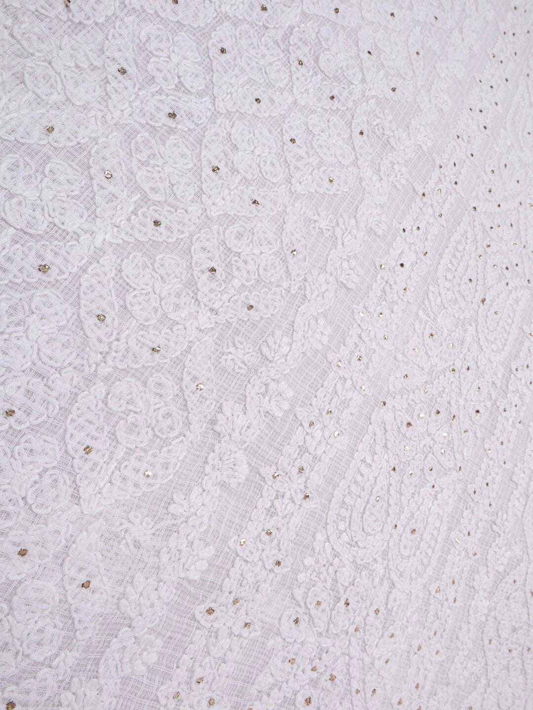 Ada Hand Embroidered White Kota Lucknowi Chikankari Unstitched Kurta Dupatta Set With Muqaish Work A622265