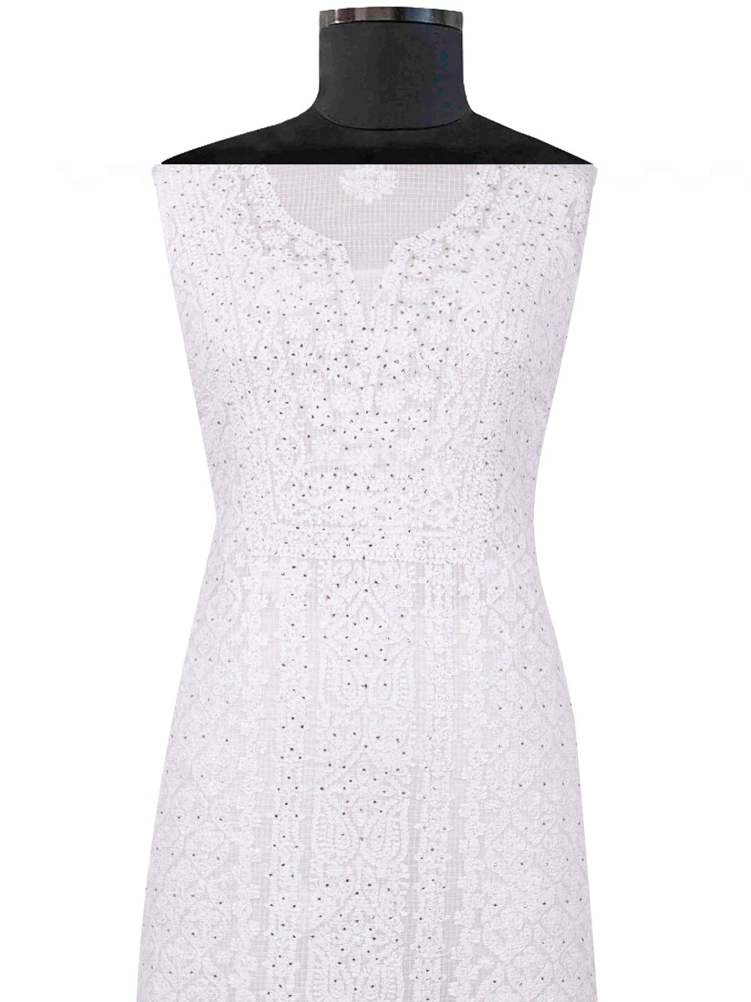 Ada Hand Embroidered White Kota Lucknowi Chikankari Unstitched Kurta Dupatta Set With Muqaish Work A622265