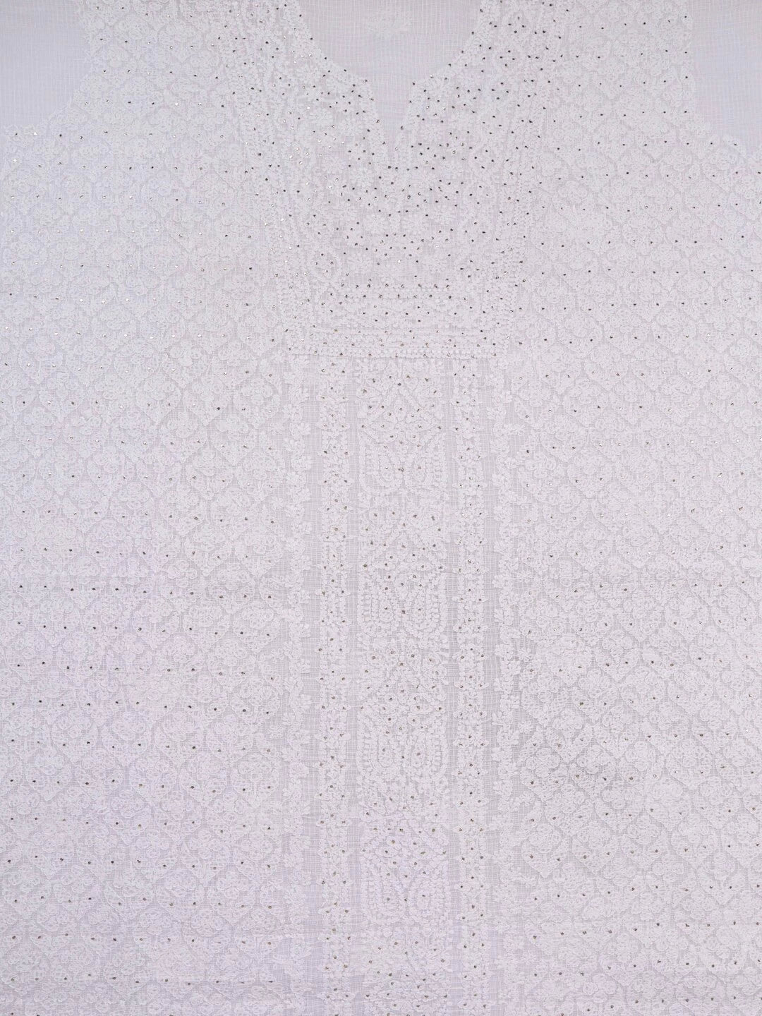 Ada Hand Embroidered White Kota Lucknowi Chikankari Unstitched Kurta Dupatta Set With Muqaish Work A622265