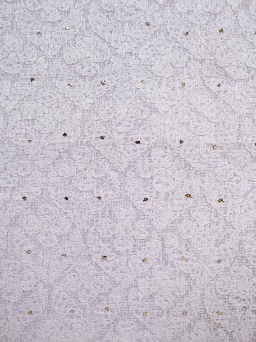 Ada Hand Embroidered White Kota Lucknowi Chikankari Unstitched Kurta Dupatta Set With Muqaish Work A622265