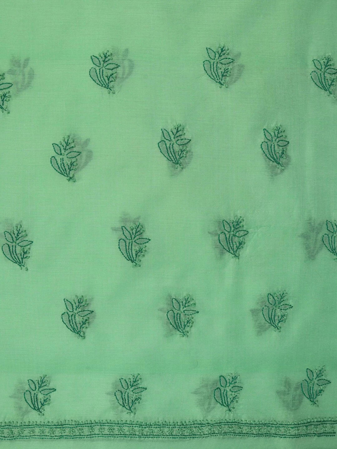 Ada Hand Embroidered Green Chanderi Lucknowi Chikankari unstitched Kurta Dupatta Set 01A118194
