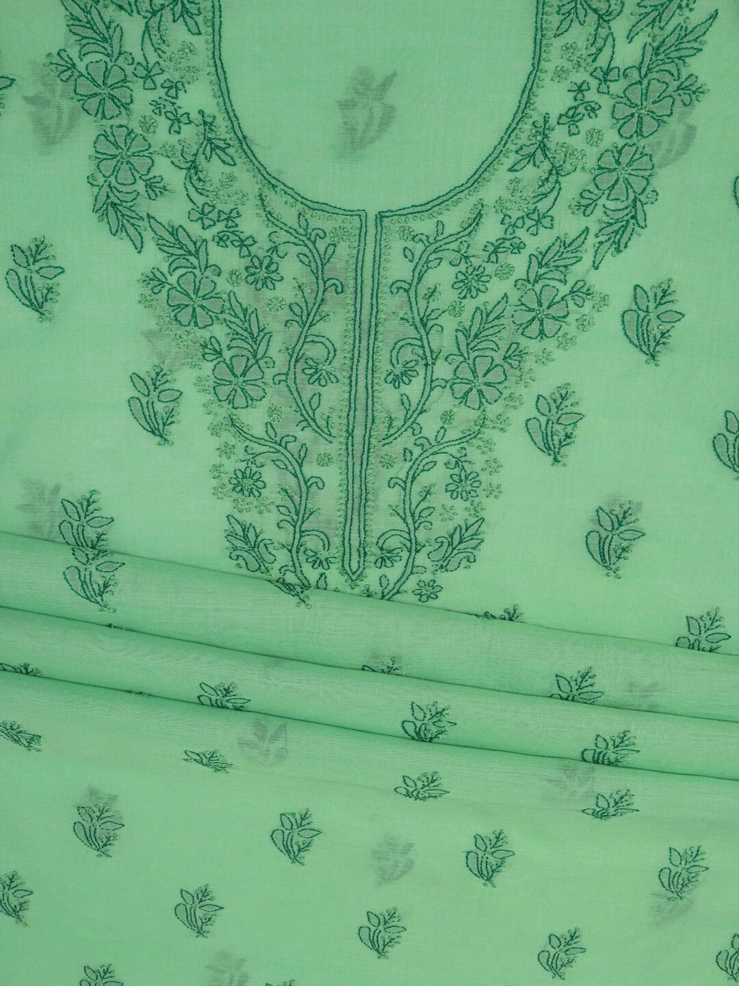Ada Hand Embroidered Green Chanderi Lucknowi Chikankari unstitched Kurta Dupatta Set 01A118194