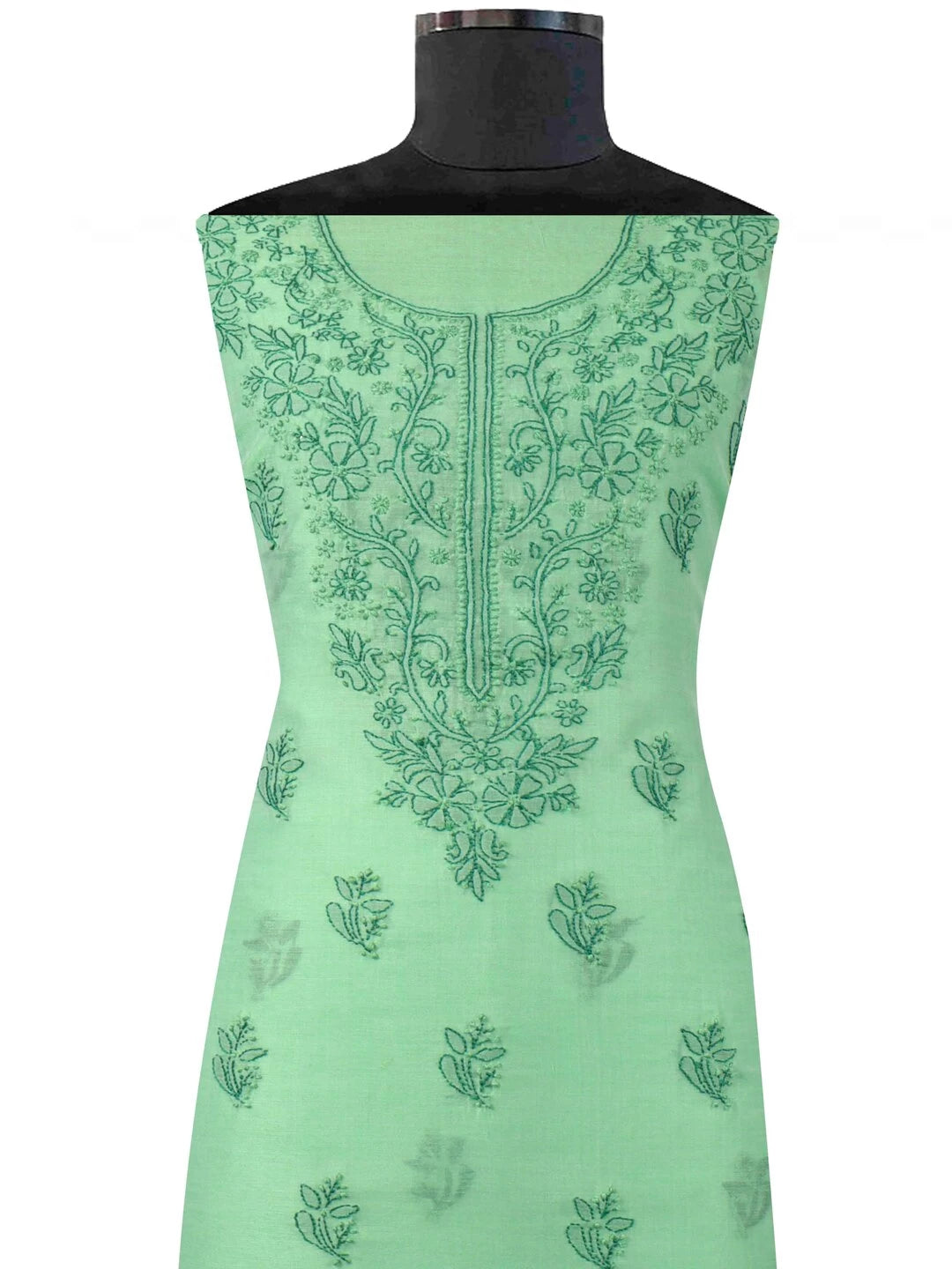 Ada Hand Embroidered Green Chanderi Lucknowi Chikankari unstitched Kurta Dupatta Set 01A118194