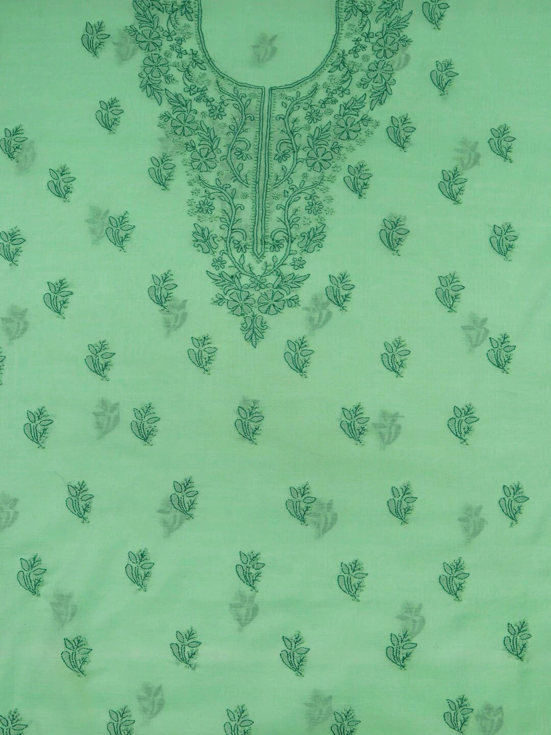 Ada Hand Embroidered Green Chanderi Lucknowi Chikankari unstitched Kurta Dupatta Set 01A118194