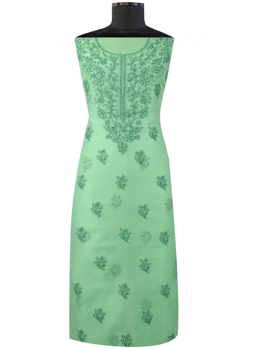 Ada Hand Embroidered Green Chanderi Lucknowi Chikankari unstitched Kurta Dupatta Set 01A118194