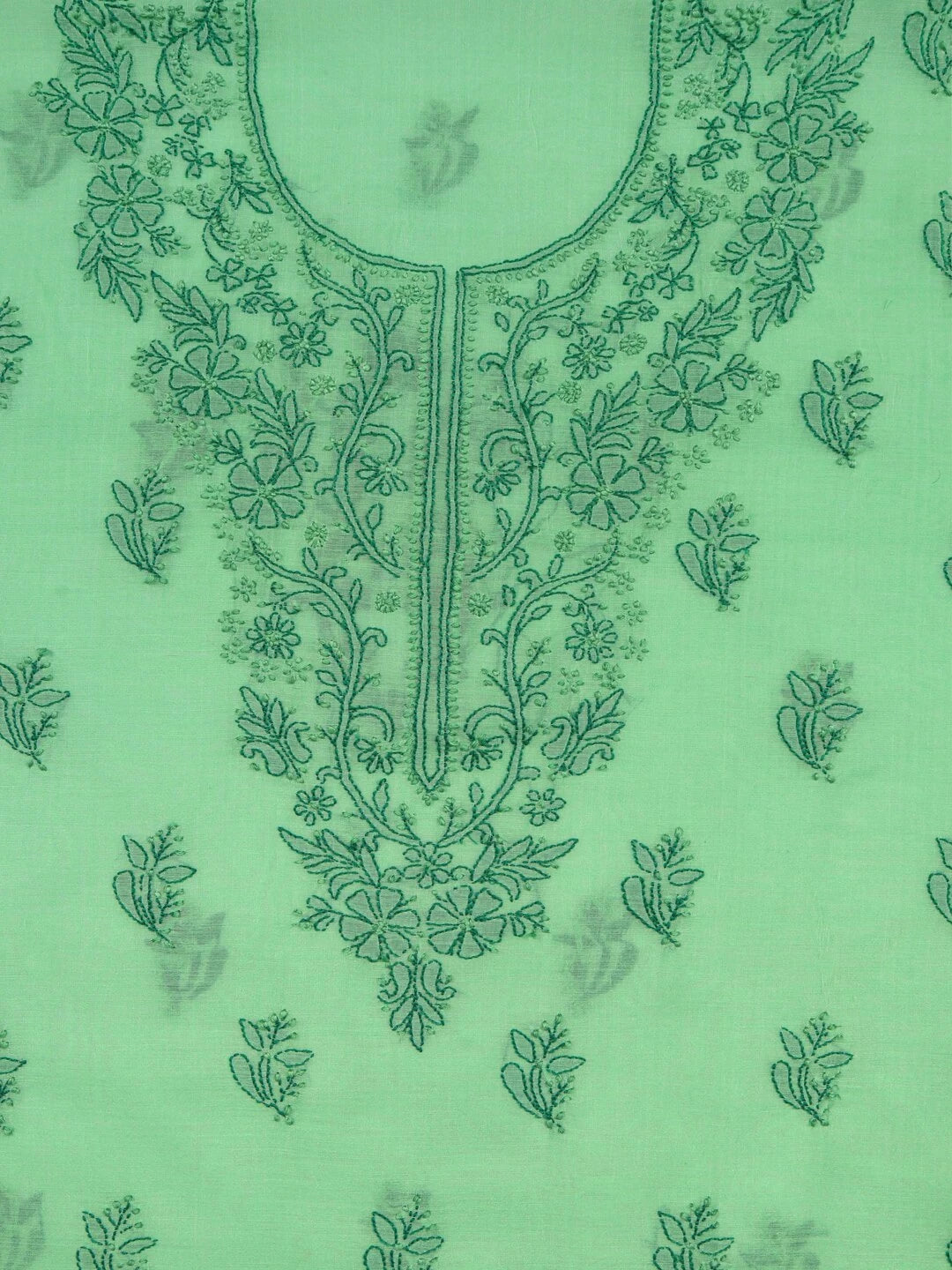 Ada Hand Embroidered Green Chanderi Lucknowi Chikankari unstitched Kurta Dupatta Set 01A118194