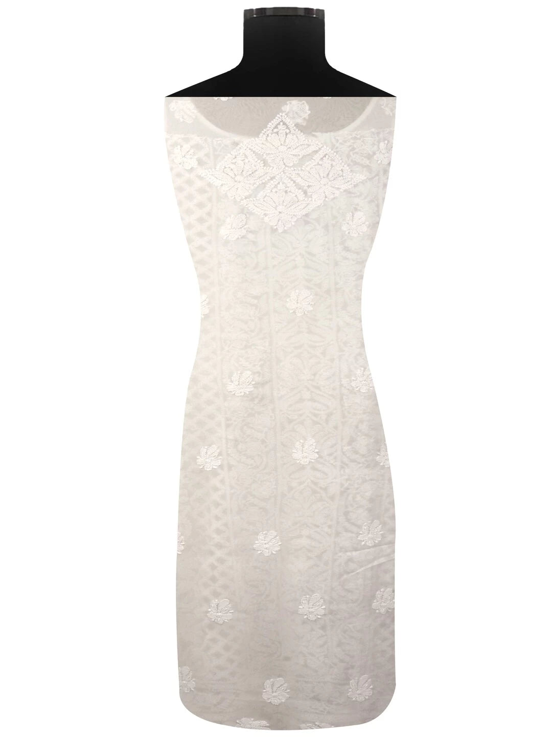 Ada Hand Embroidered White Georgette Lucknowi Chikankari Unstitched Kurta Dupatta Set With Pearl Work 01A125224