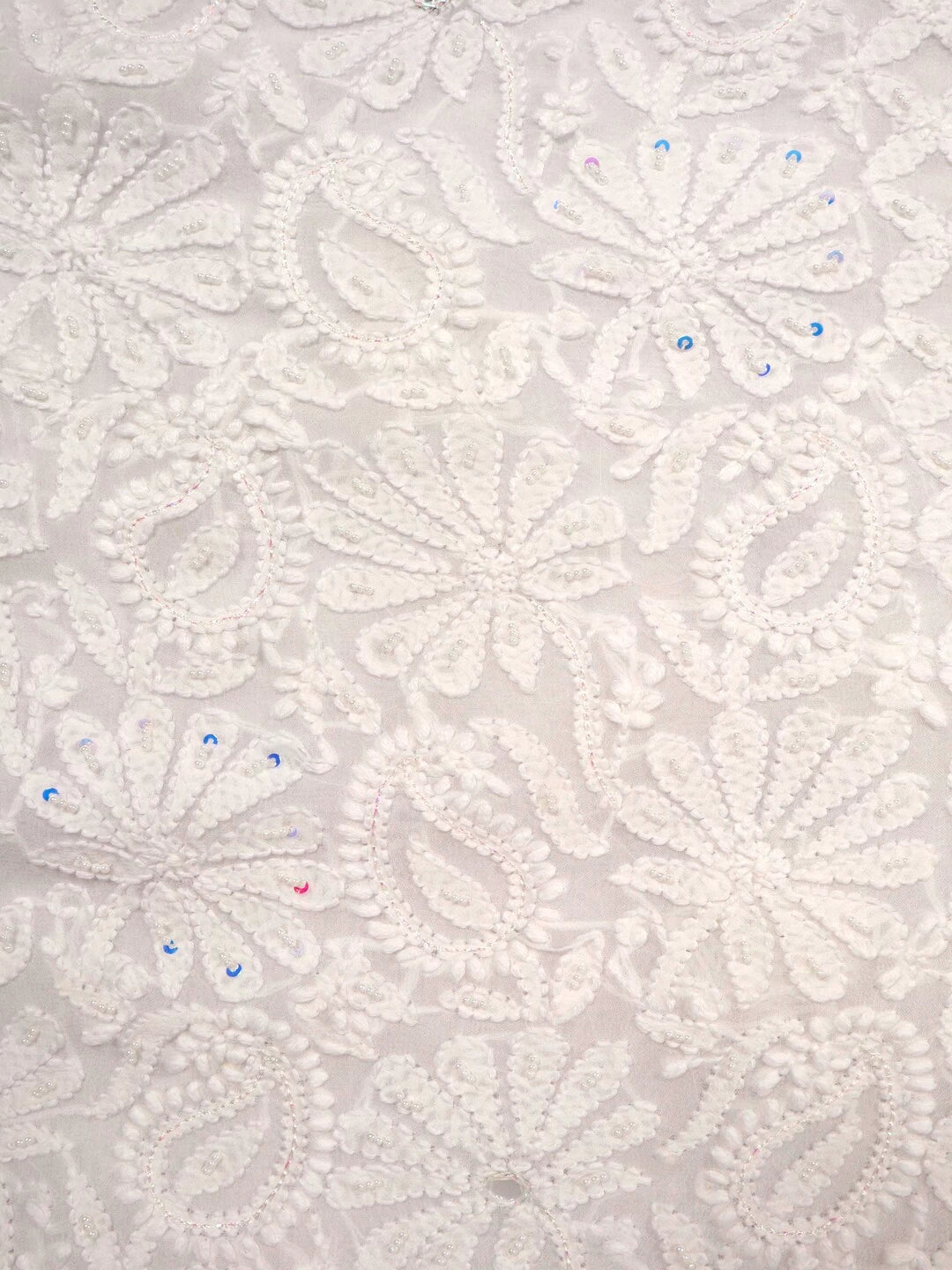 Ada Hand Embroidered White Georgette Lucknowi Chikankari Unstitched Kurta Dupatta Set With Pearl Work 01A125224