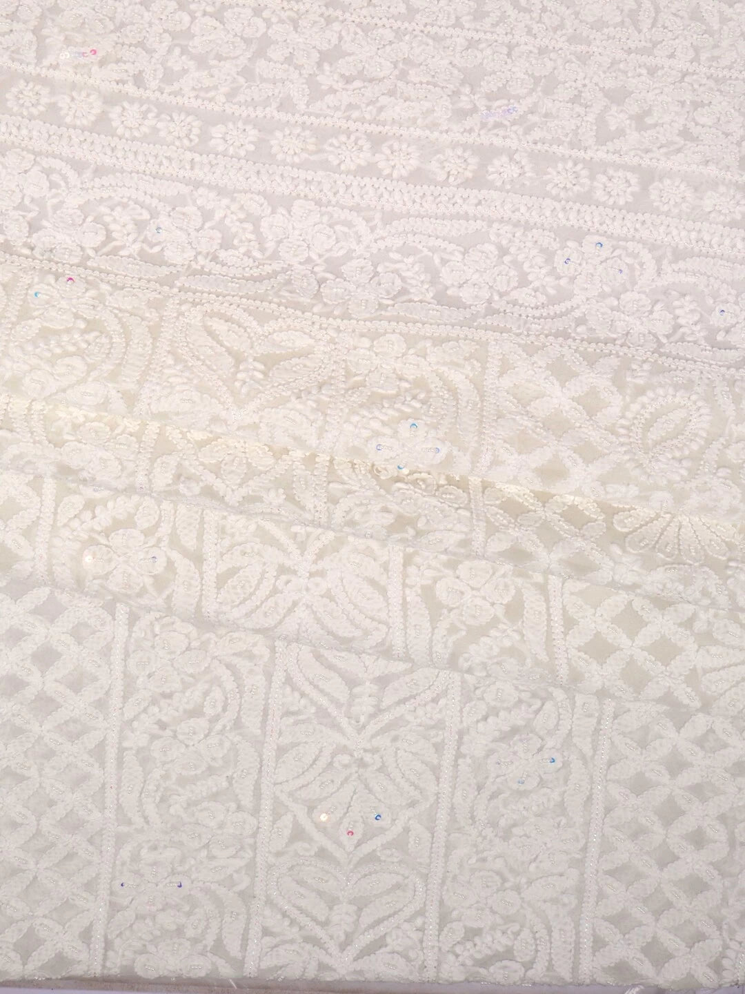 Ada Hand Embroidered White Georgette Lucknowi Chikankari Unstitched Kurta Dupatta Set With Pearl Work 01A125224