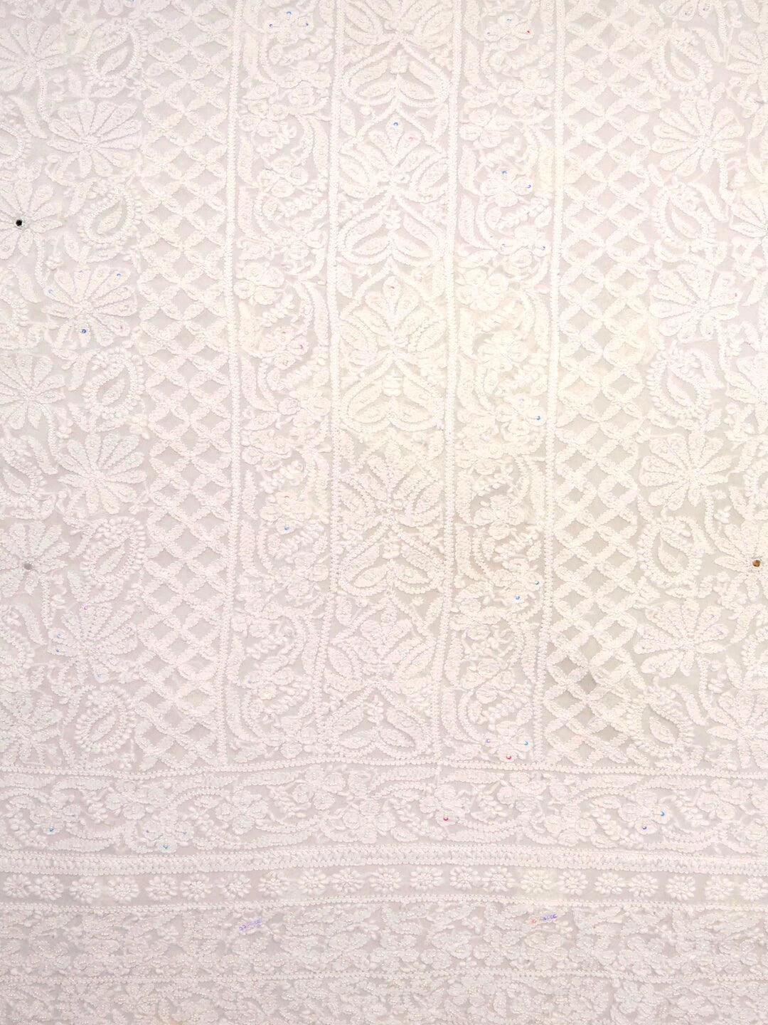 Ada Hand Embroidered White Georgette Lucknowi Chikankari Unstitched Kurta Dupatta Set With Pearl Work 01A125224