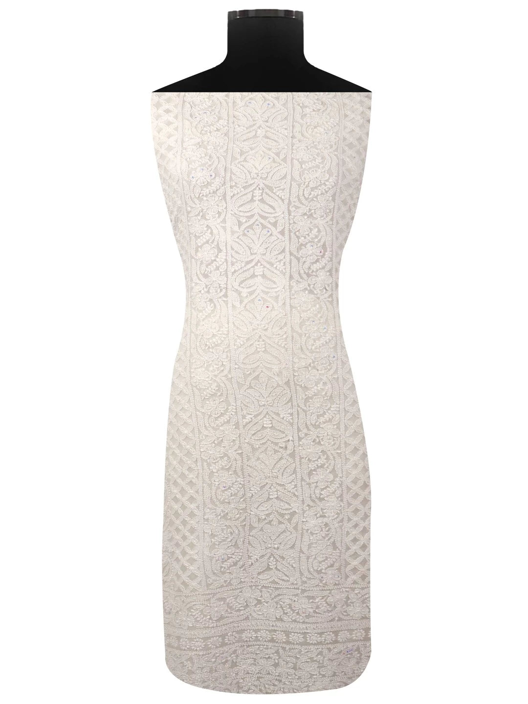 Ada Hand Embroidered White Georgette Lucknowi Chikankari Unstitched Kurta Dupatta Set With Pearl Work 01A125224