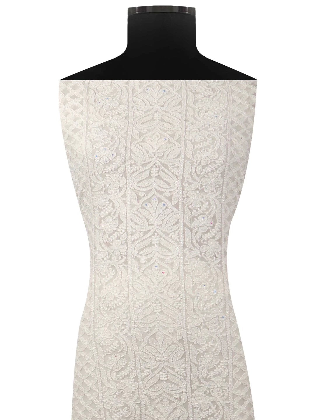 Ada Hand Embroidered White Georgette Lucknowi Chikankari Unstitched Kurta Dupatta Set With Pearl Work 01A125224