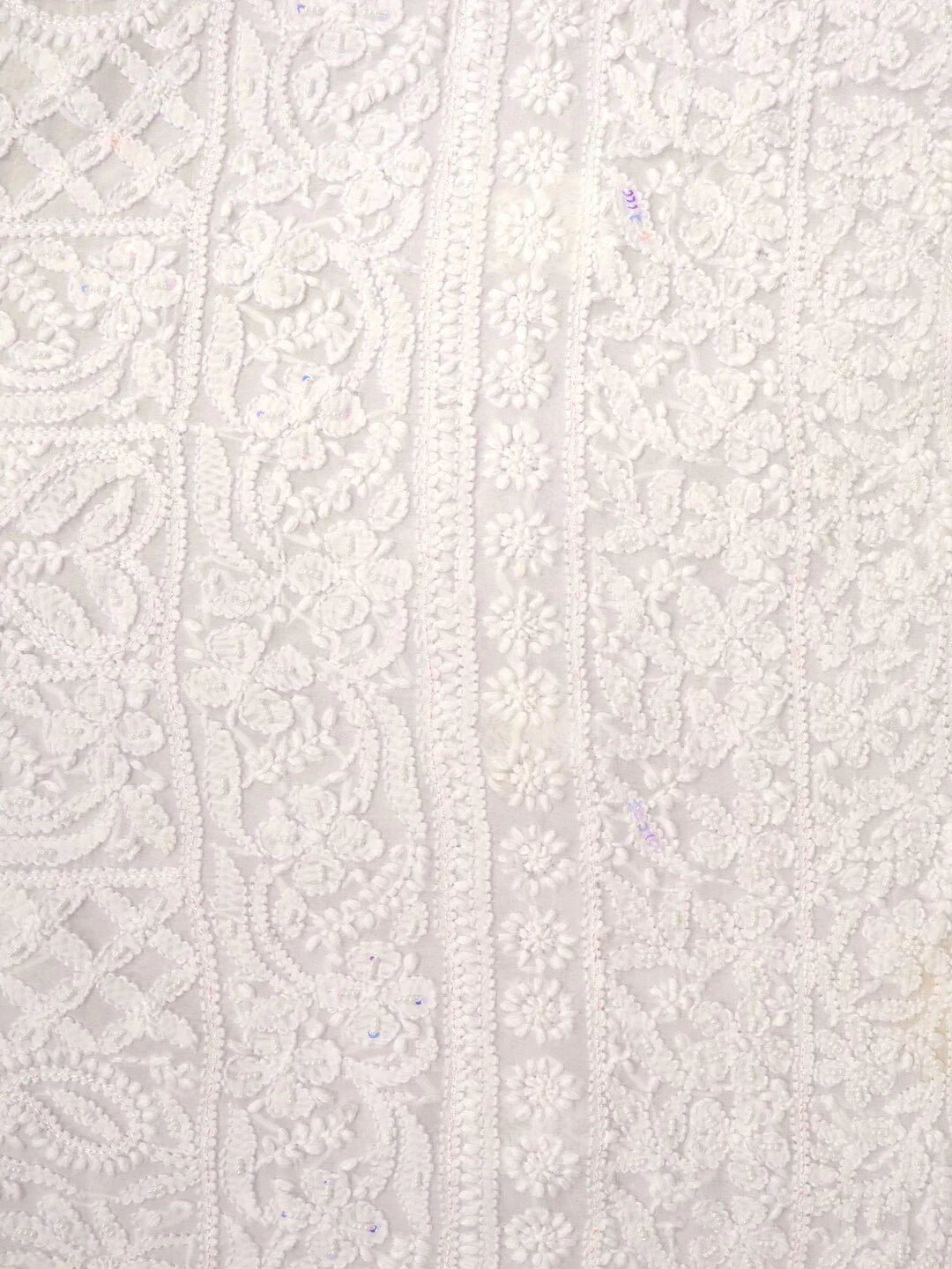 Ada Hand Embroidered White Georgette Lucknowi Chikankari Unstitched Kurta Dupatta Set With Pearl Work 01A125224