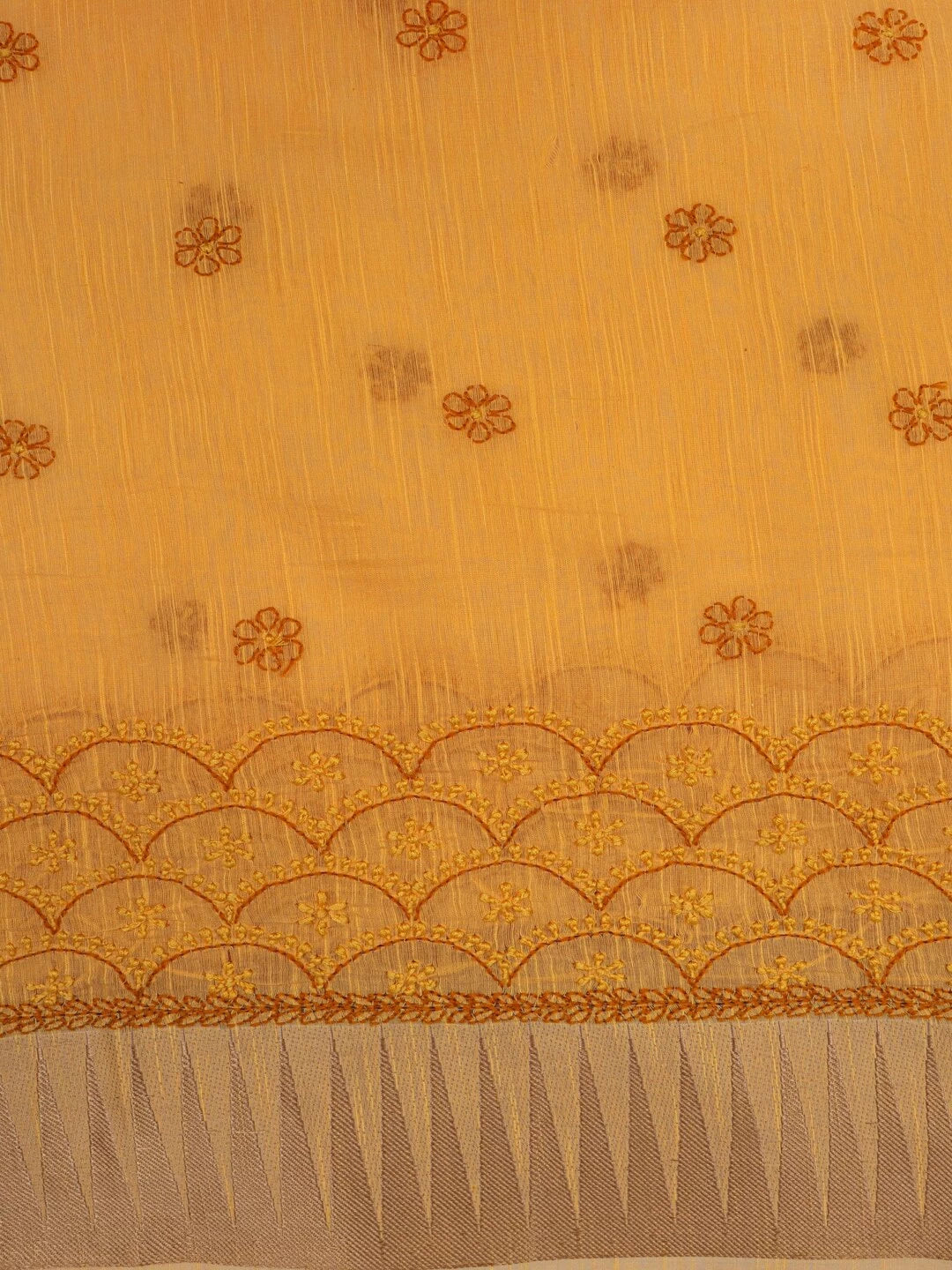 Ada Hand Embroidered Mustard Chanderi Lucknowi Chikankari Unstitched Kurta Dupatta Set A609930