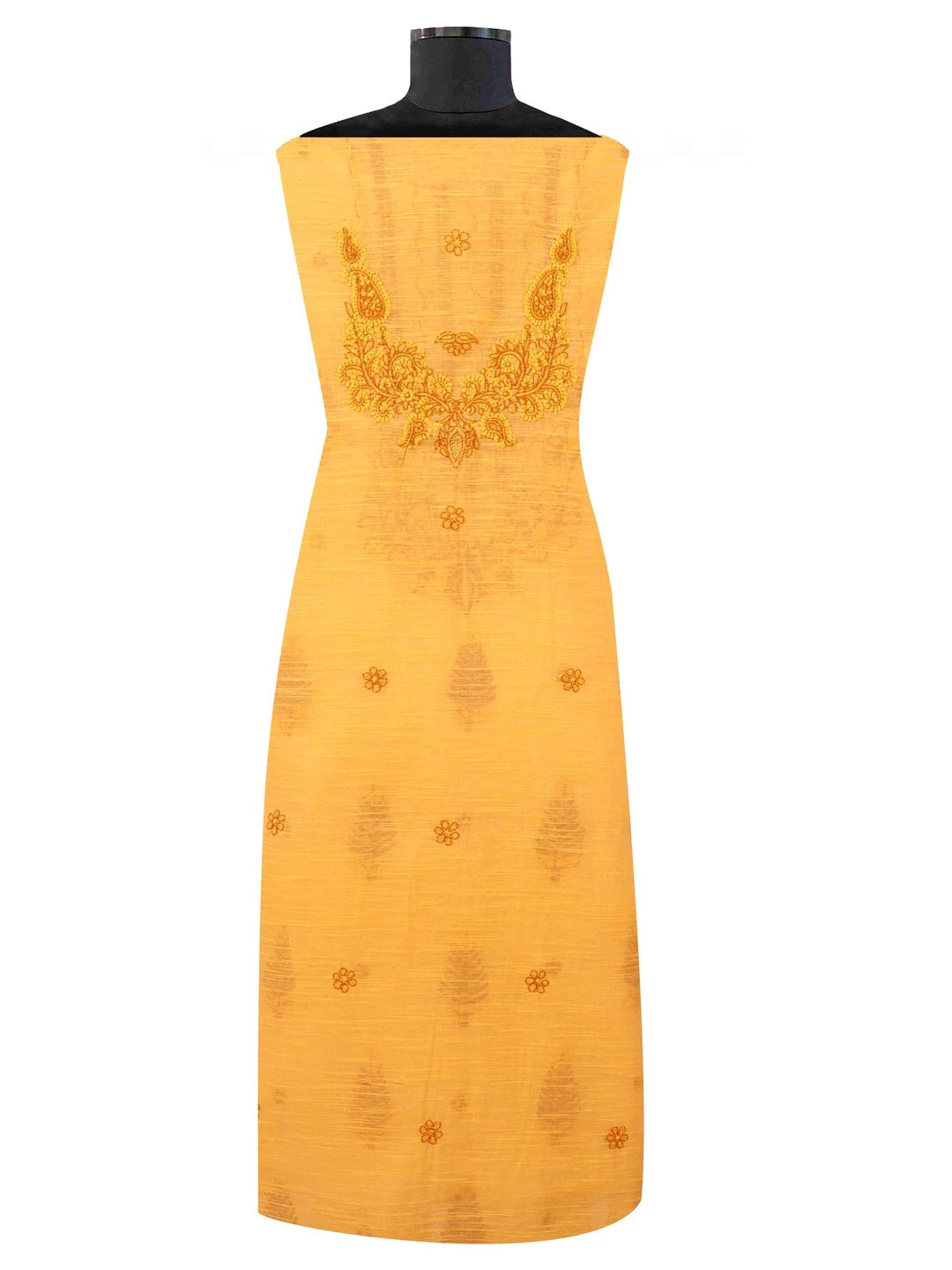 Ada Hand Embroidered Mustard Chanderi Lucknowi Chikankari Unstitched Kurta Dupatta Set A609930