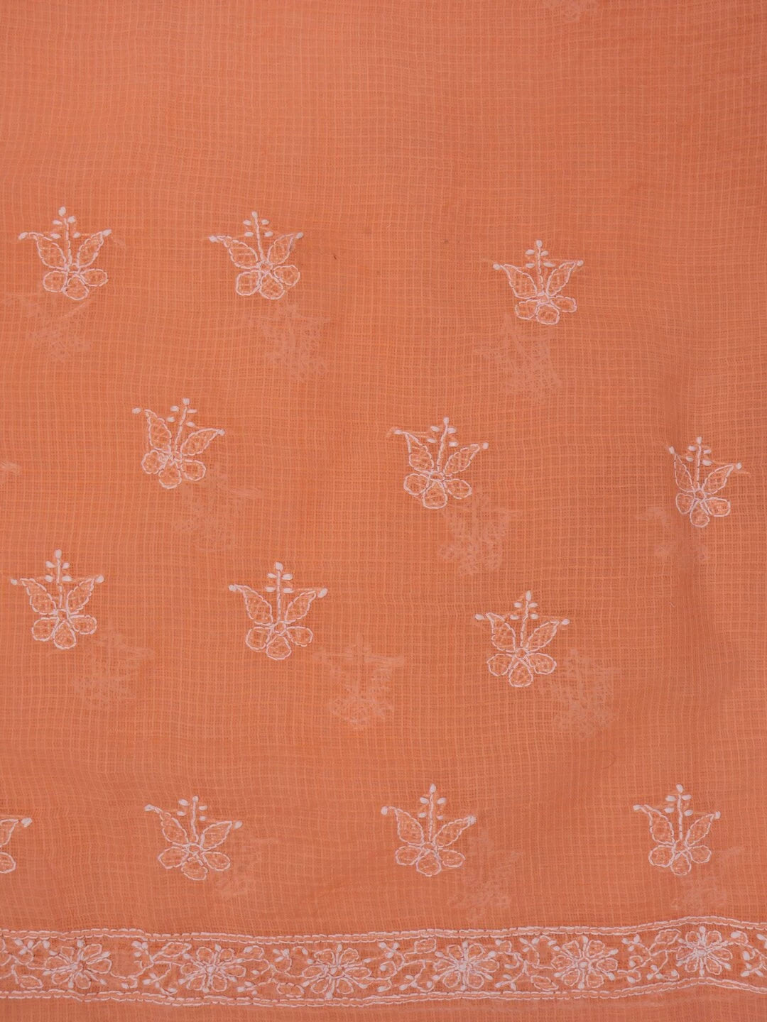 Ada Hand Embroidered Peach Kota Lucknowi Chikankari Unstitched Kurta Dupatta Set A596921