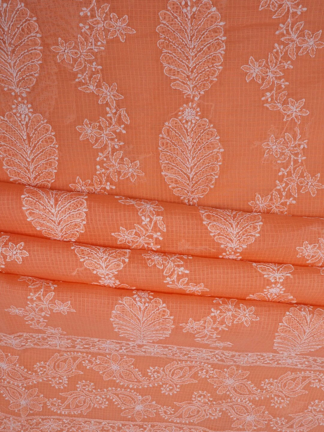 Ada Hand Embroidered Peach Kota Lucknowi Chikankari Unstitched Kurta Dupatta Set A596921