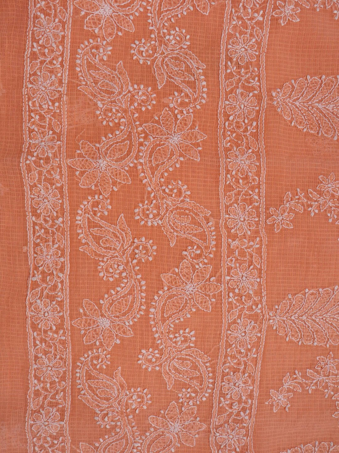 Ada Hand Embroidered Peach Kota Lucknowi Chikankari Unstitched Kurta Dupatta Set A596921