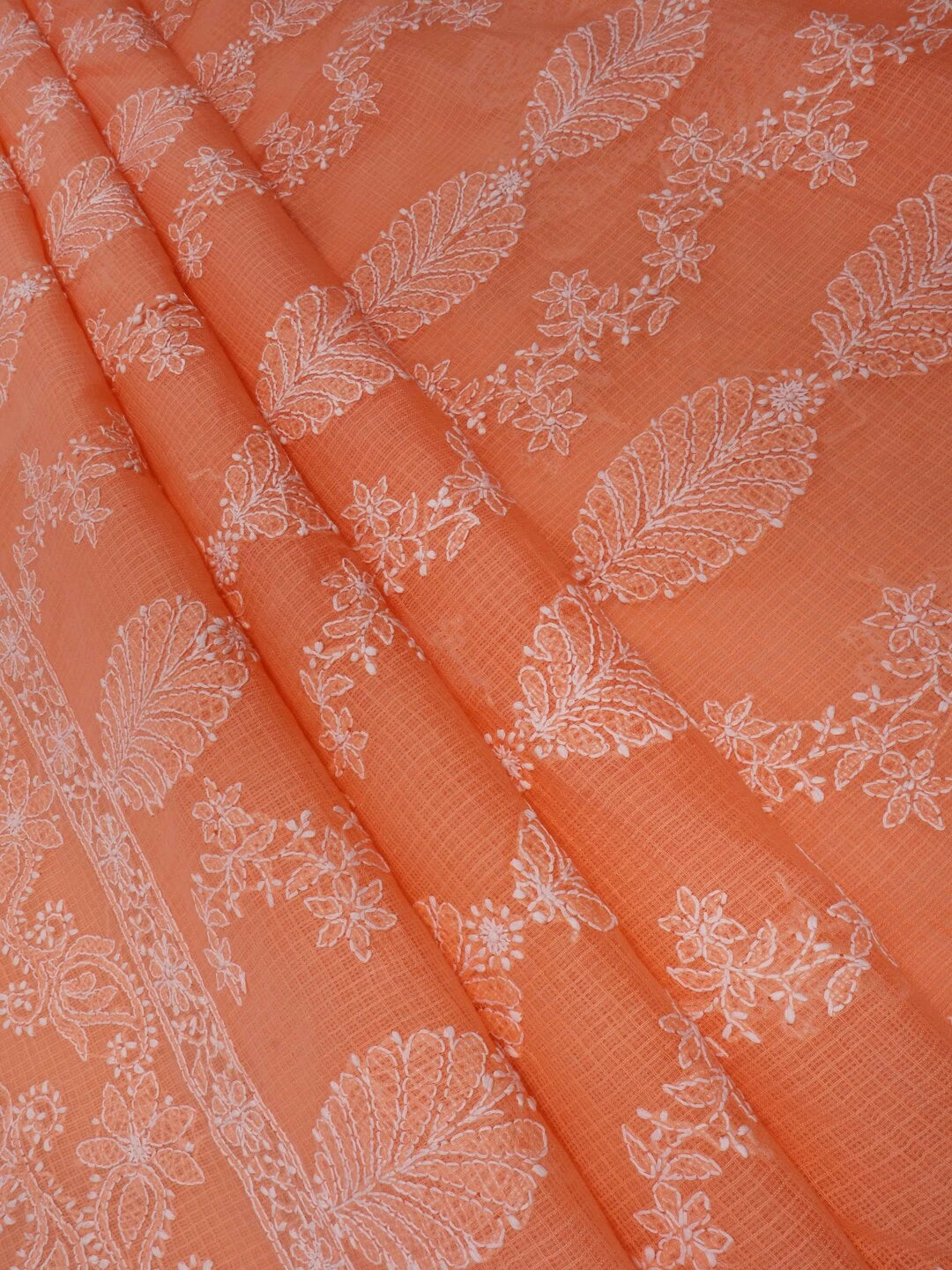 Ada Hand Embroidered Peach Kota Lucknowi Chikankari Unstitched Kurta Dupatta Set A596921