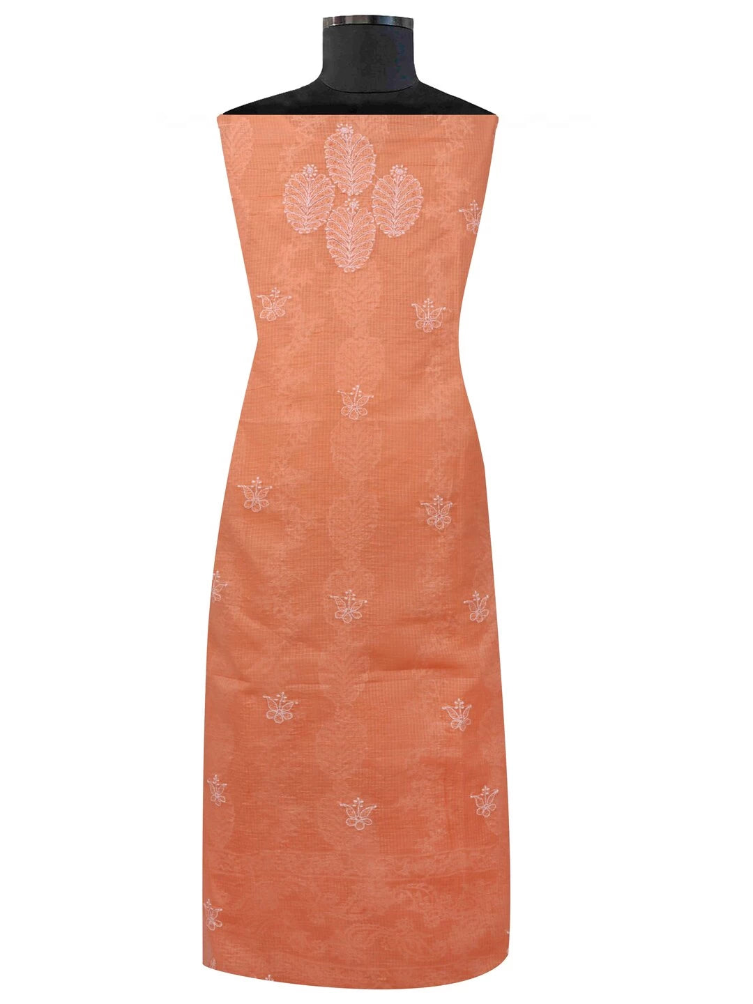Ada Hand Embroidered Peach Kota Lucknowi Chikankari Unstitched Kurta Dupatta Set A596921
