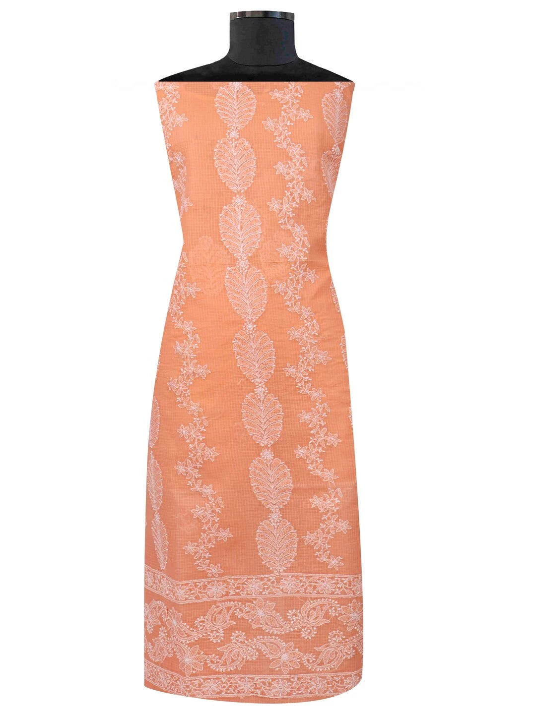 Ada Hand Embroidered Peach Kota Lucknowi Chikankari Unstitched Kurta Dupatta Set A596921