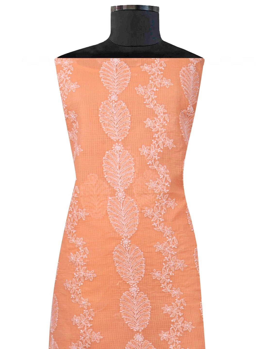 Ada Hand Embroidered Peach Kota Lucknowi Chikankari Unstitched Kurta Dupatta Set A596921