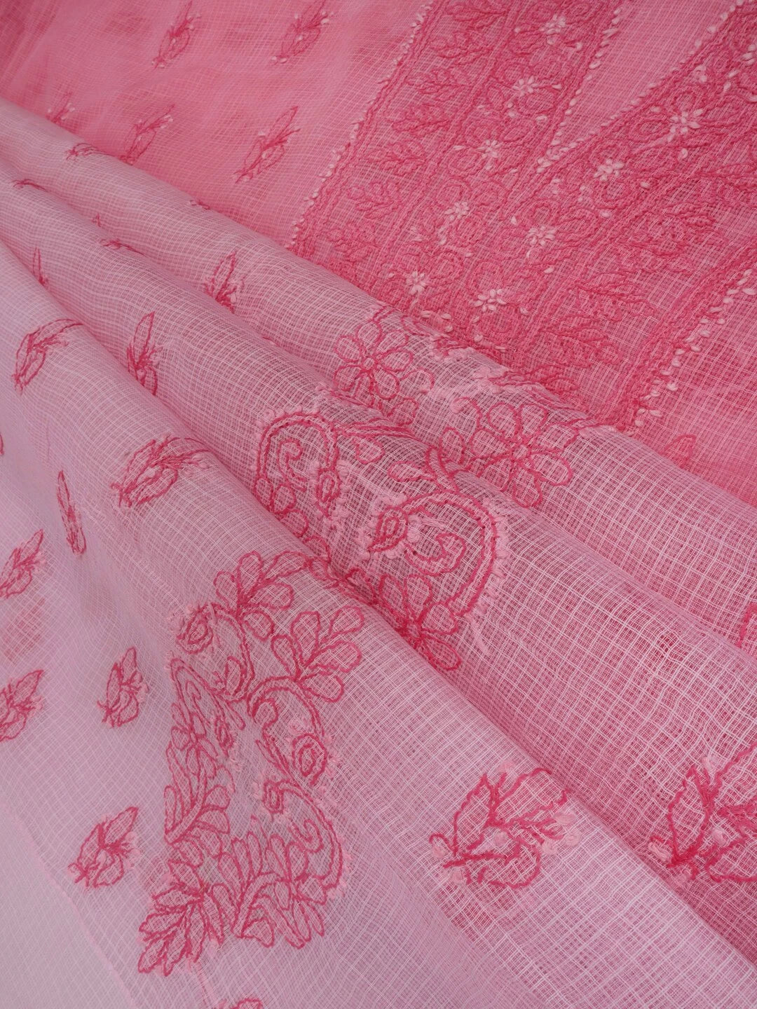 Ada Hand Embroidered Pink Kota Lucknowi Chikankari Unstitched Kurta Dupatta Set A596932
