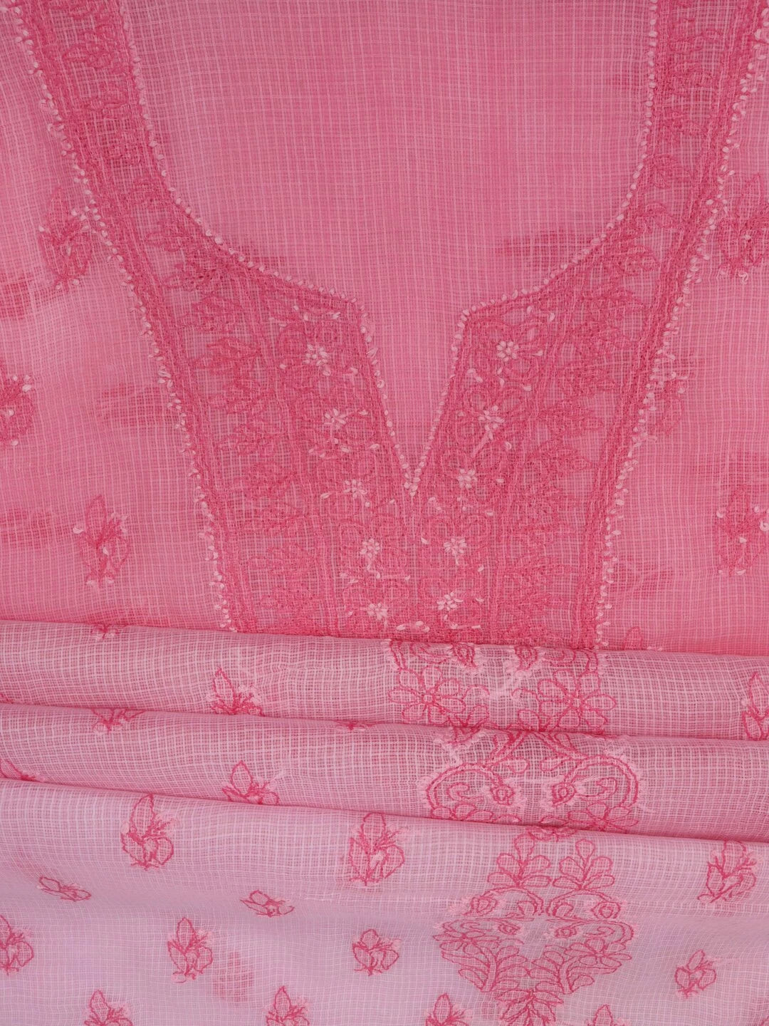 Ada Hand Embroidered Pink Kota Lucknowi Chikankari Unstitched Kurta Dupatta Set A596932