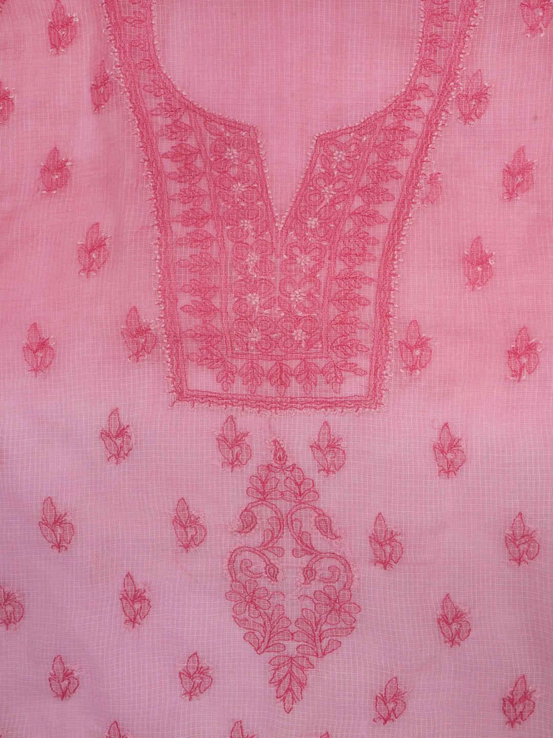 Ada Hand Embroidered Pink Kota Lucknowi Chikankari Unstitched Kurta Dupatta Set A596932