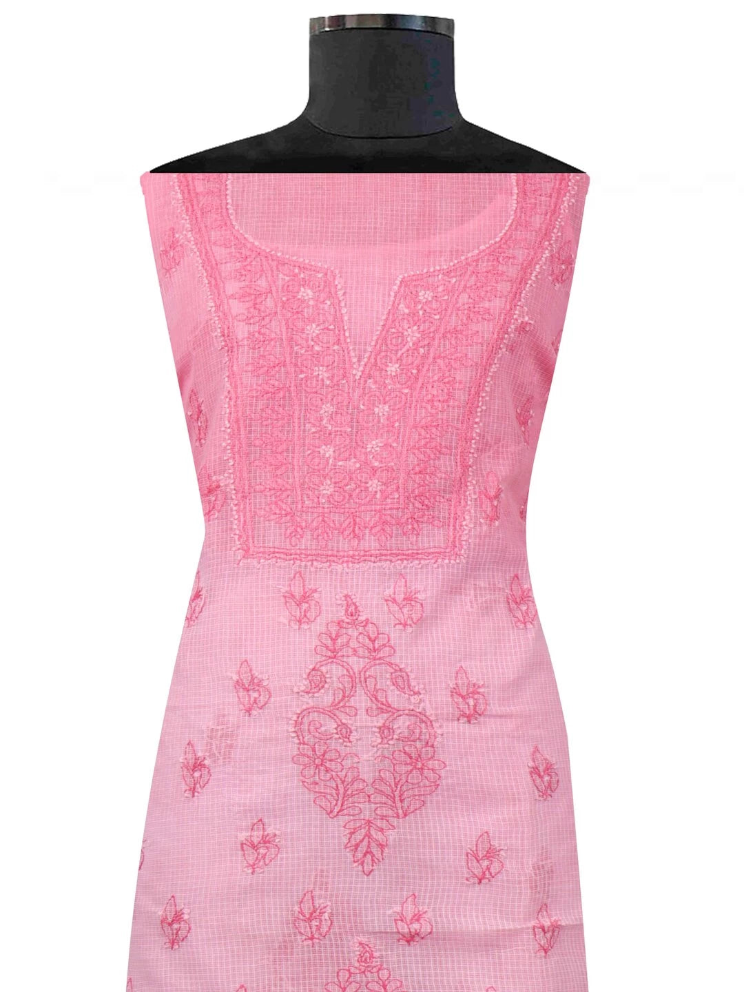 Ada Hand Embroidered Pink Kota Lucknowi Chikankari Unstitched Kurta Dupatta Set A596932
