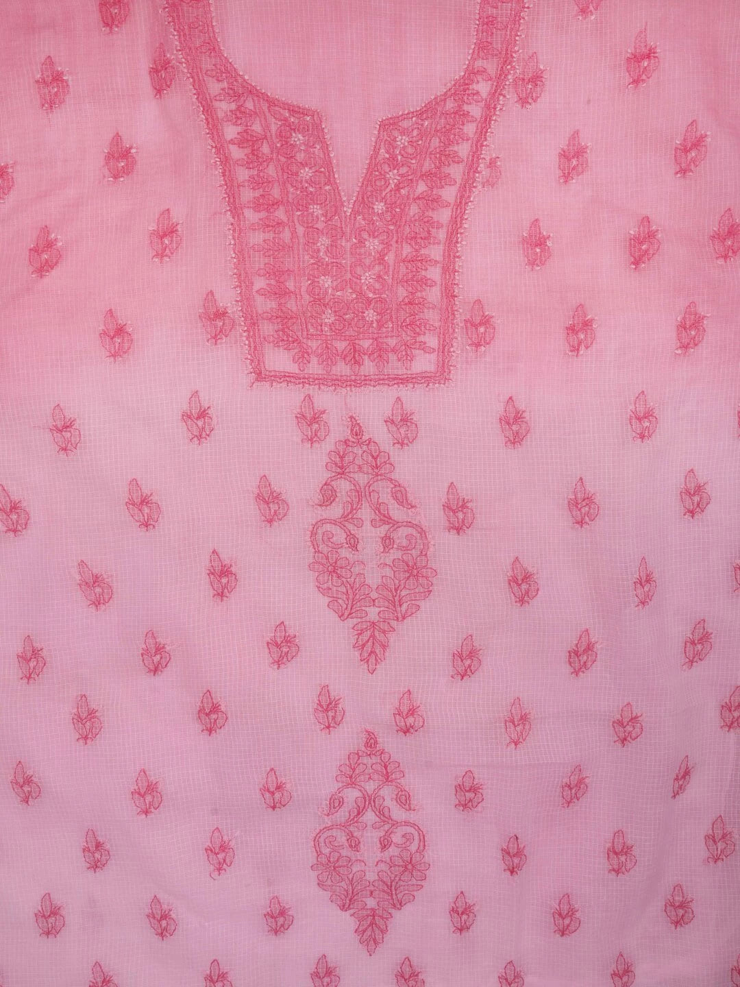 Ada Hand Embroidered Pink Kota Lucknowi Chikankari Unstitched Kurta Dupatta Set A596932