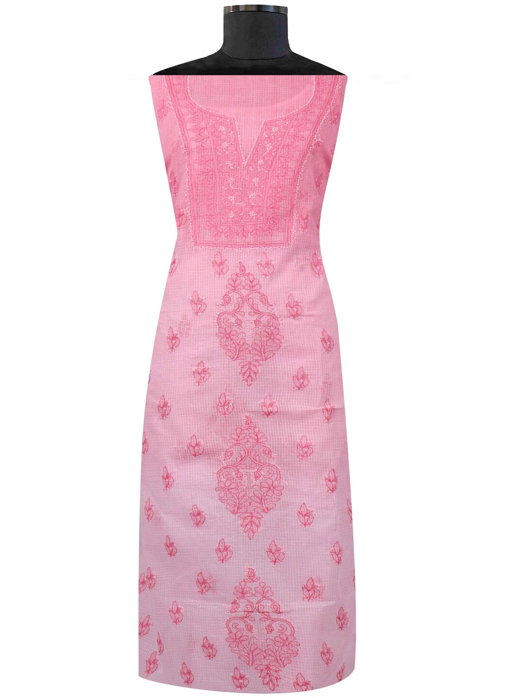 Ada Hand Embroidered Pink Kota Lucknowi Chikankari Unstitched Kurta Dupatta Set A596932