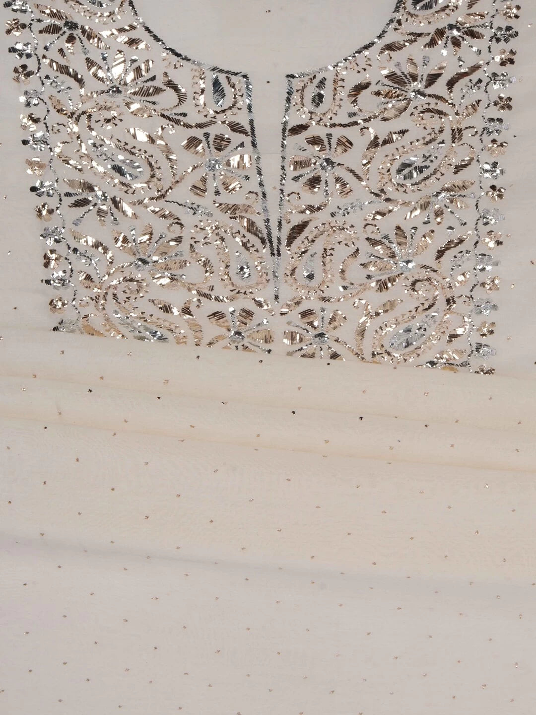 Ada Hand Embroidered Cream Chanderi Lucknowi Chikankari Unstitched Kurta Dupatta Set With Muqaish Work 01A133785