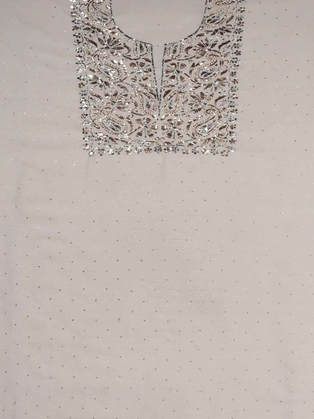 Ada Hand Embroidered Cream Chanderi Lucknowi Chikankari Unstitched Kurta Dupatta Set With Muqaish Work 01A133785