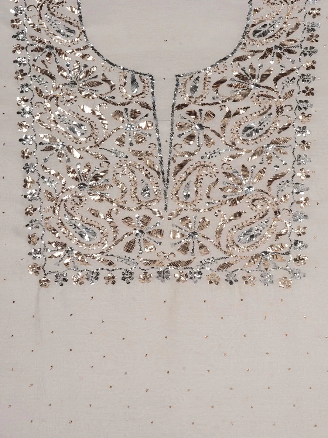 Ada Hand Embroidered Cream Chanderi Lucknowi Chikankari Unstitched Kurta Dupatta Set With Muqaish Work 01A133785