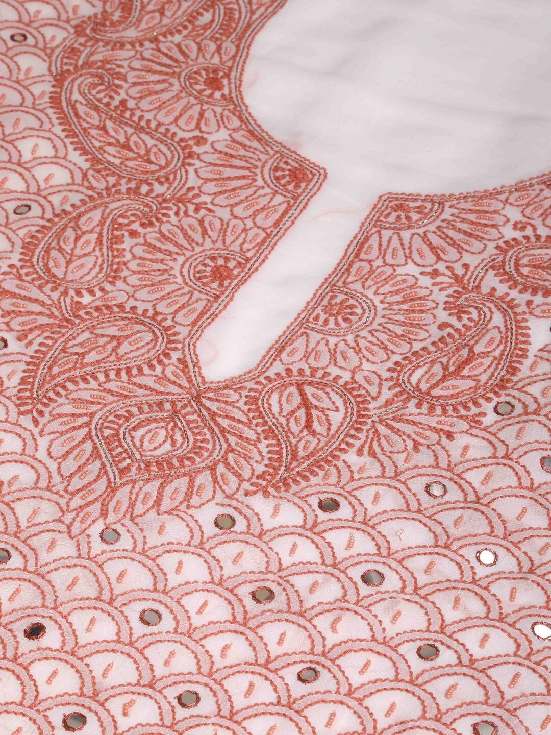 Ada Hand Embroidered White Georgette Lucknowi Chikankari Unstitched Kurta Dupatta Set With Pearl Work 01A66260