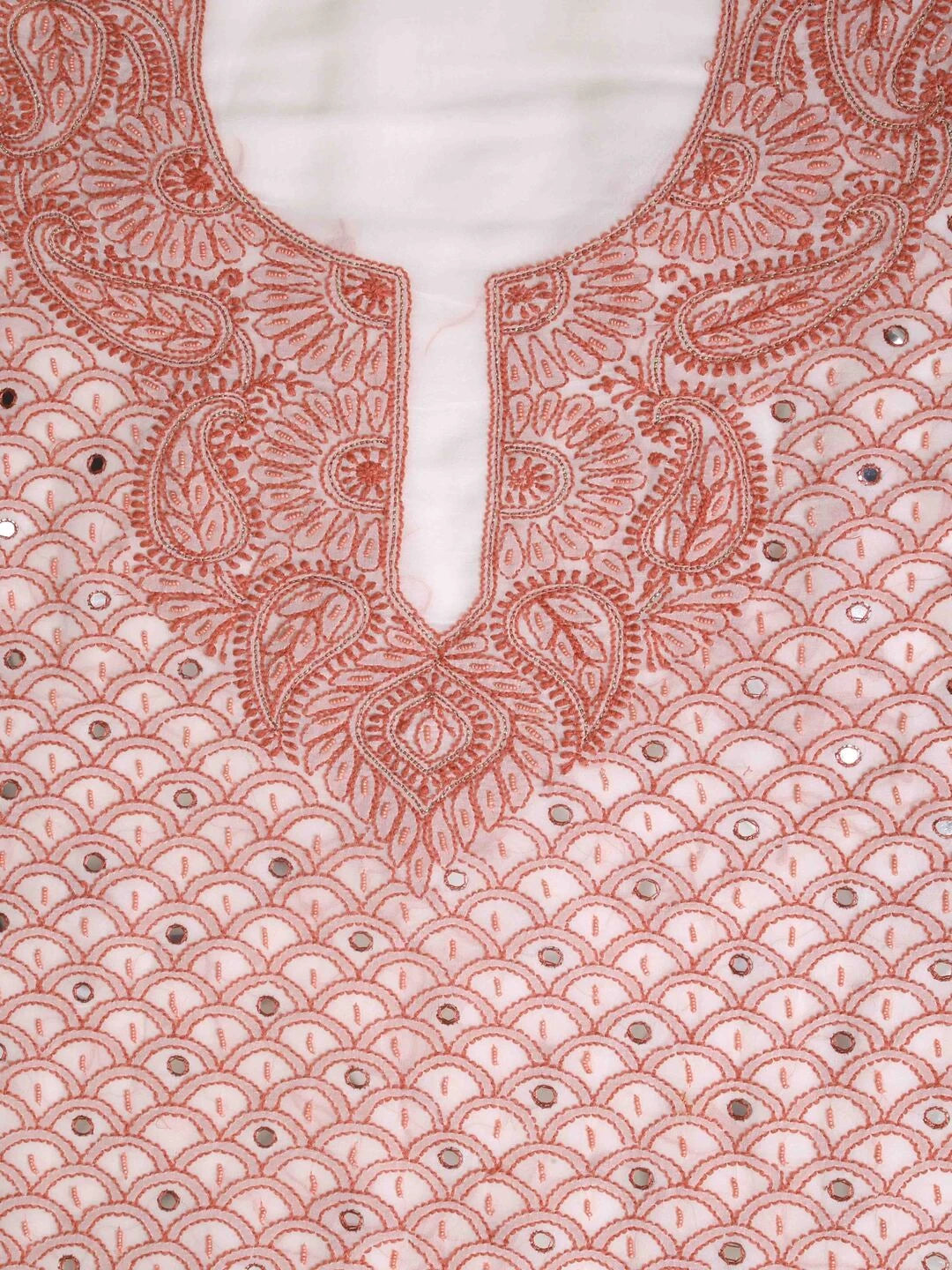 Ada Hand Embroidered White Georgette Lucknowi Chikankari Unstitched Kurta Dupatta Set With Pearl Work 01A66260