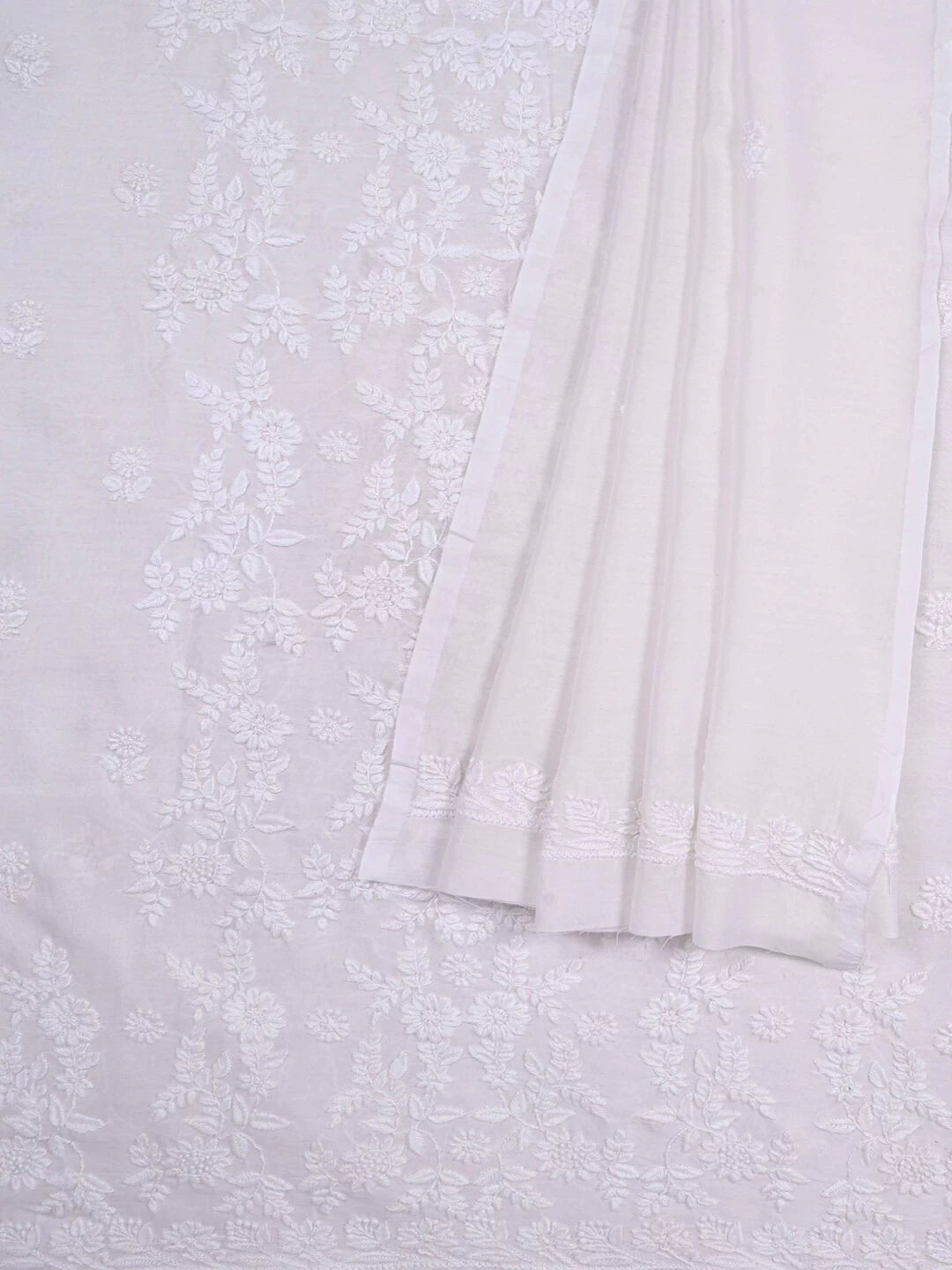 Ada Hand Embroidered White Chanderi Lucknowi Chikankari Unstitched Kurta Dupatta Set 01A137207