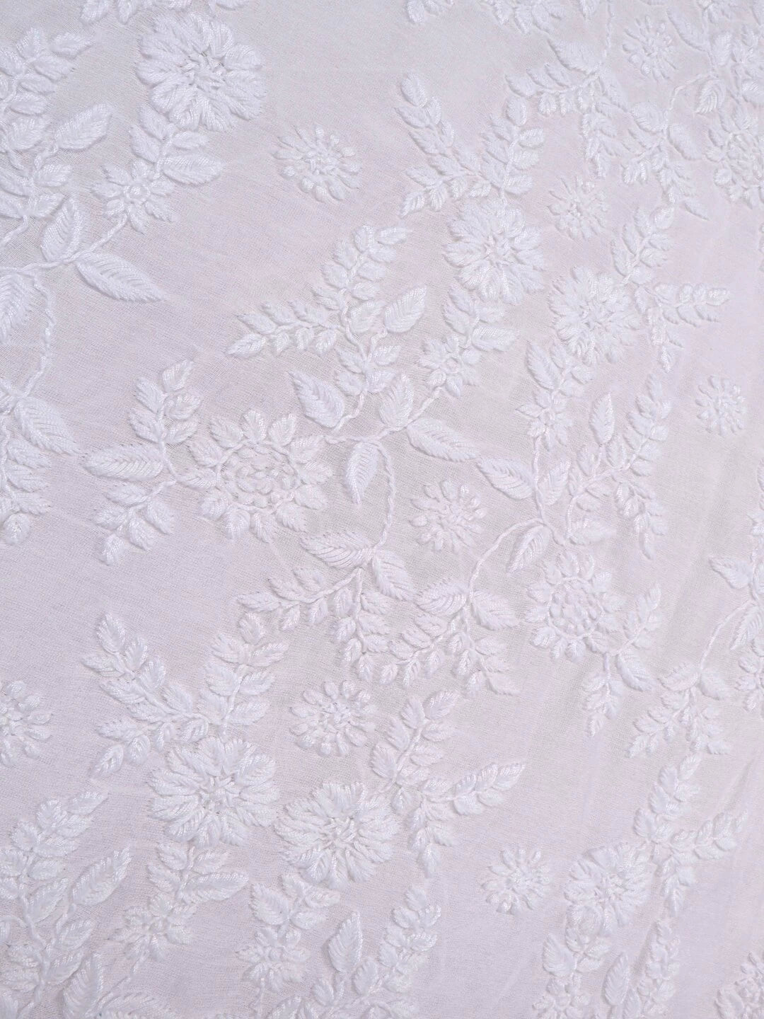 Ada Hand Embroidered White Chanderi Lucknowi Chikankari Unstitched Kurta Dupatta Set 01A137207
