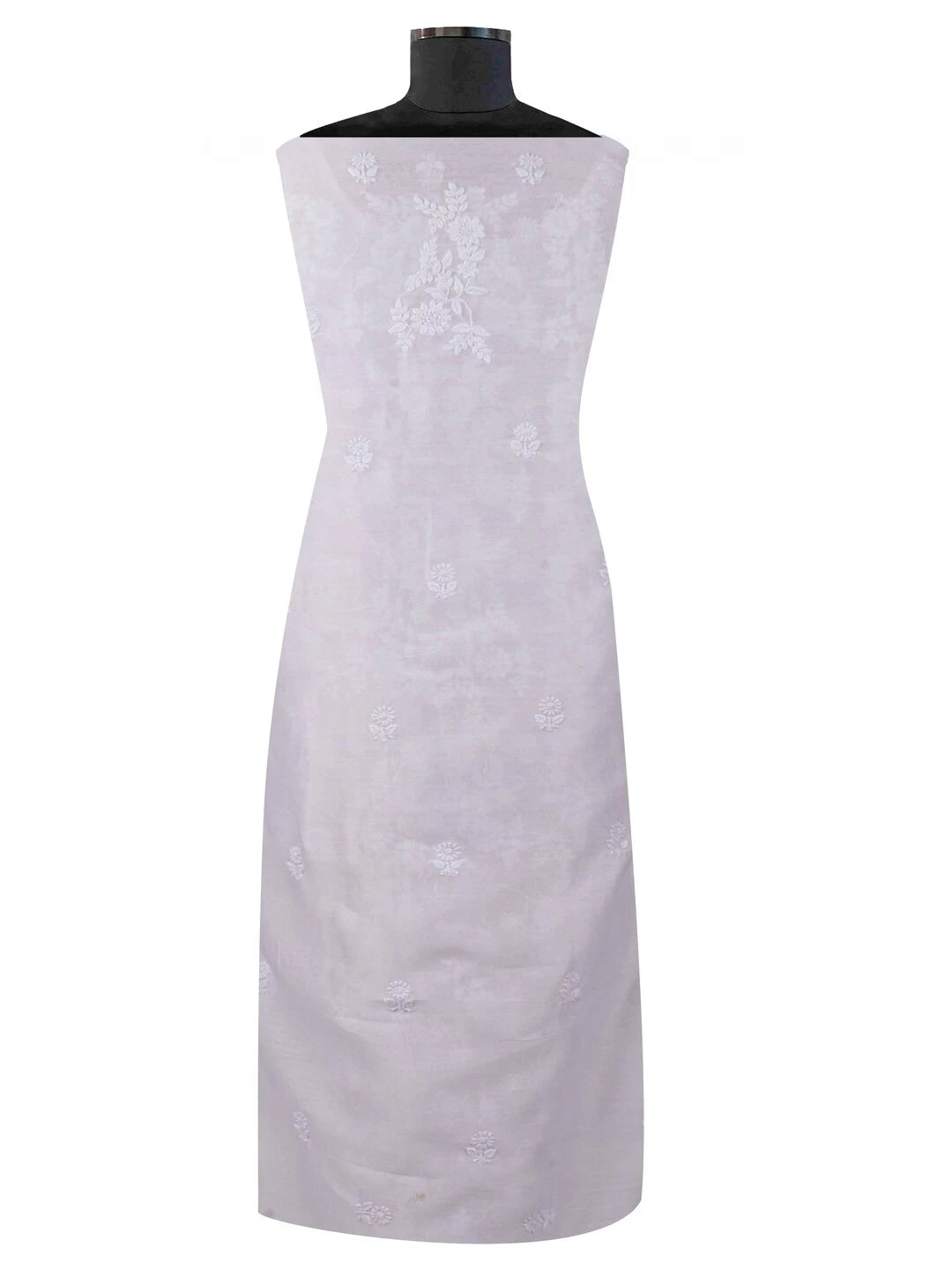 Ada Hand Embroidered White Chanderi Lucknowi Chikankari Unstitched Kurta Dupatta Set 01A137207