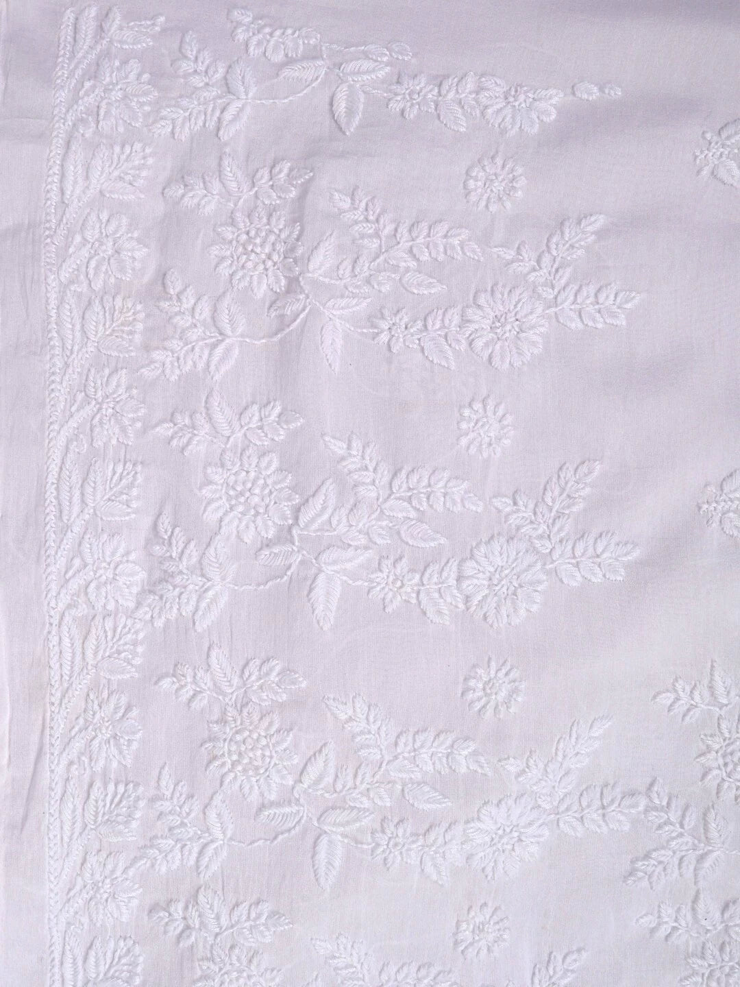 Ada Hand Embroidered White Chanderi Lucknowi Chikankari Unstitched Kurta Dupatta Set 01A137207