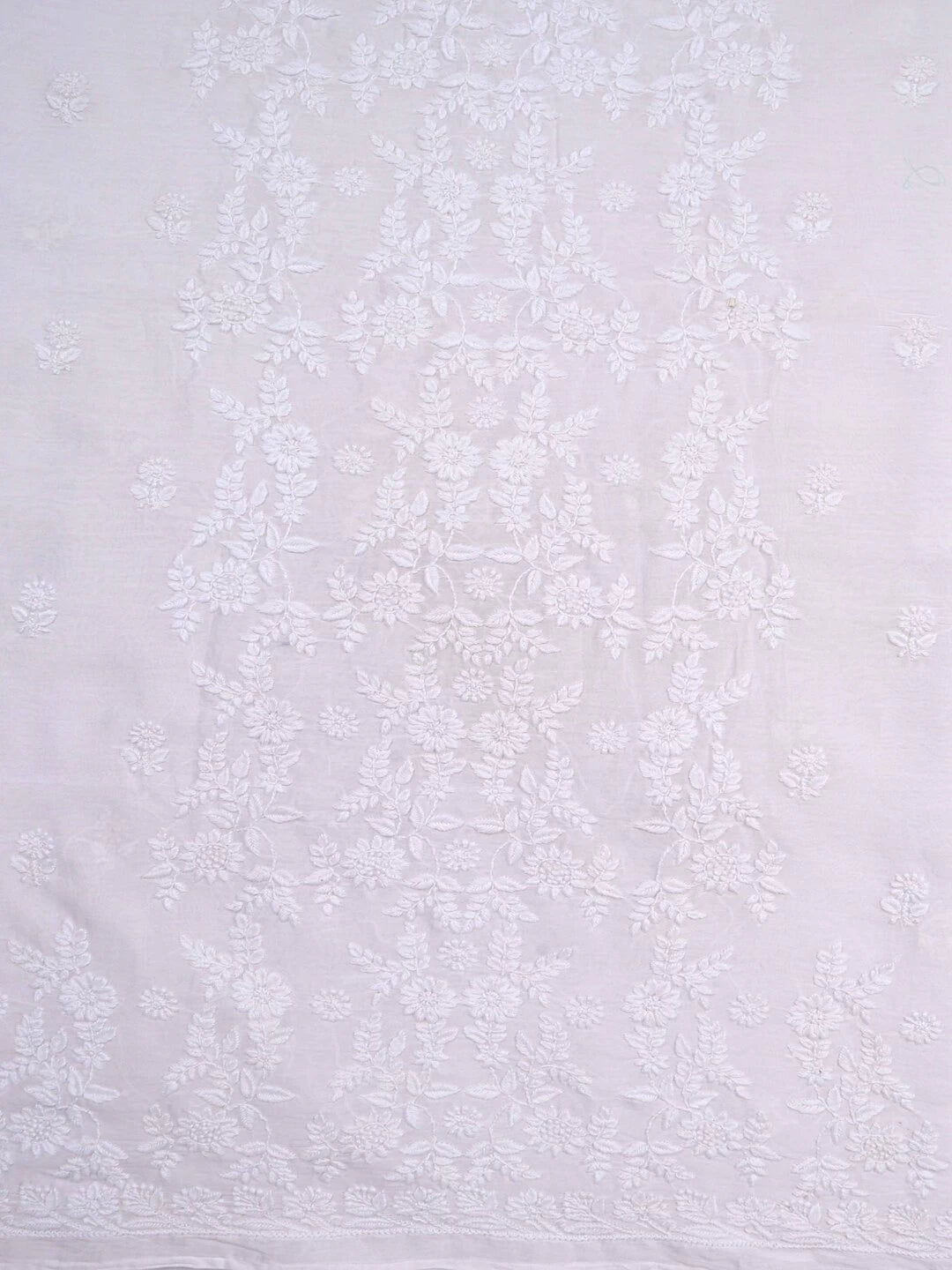 Ada Hand Embroidered White Chanderi Lucknowi Chikankari Unstitched Kurta Dupatta Set 01A137207