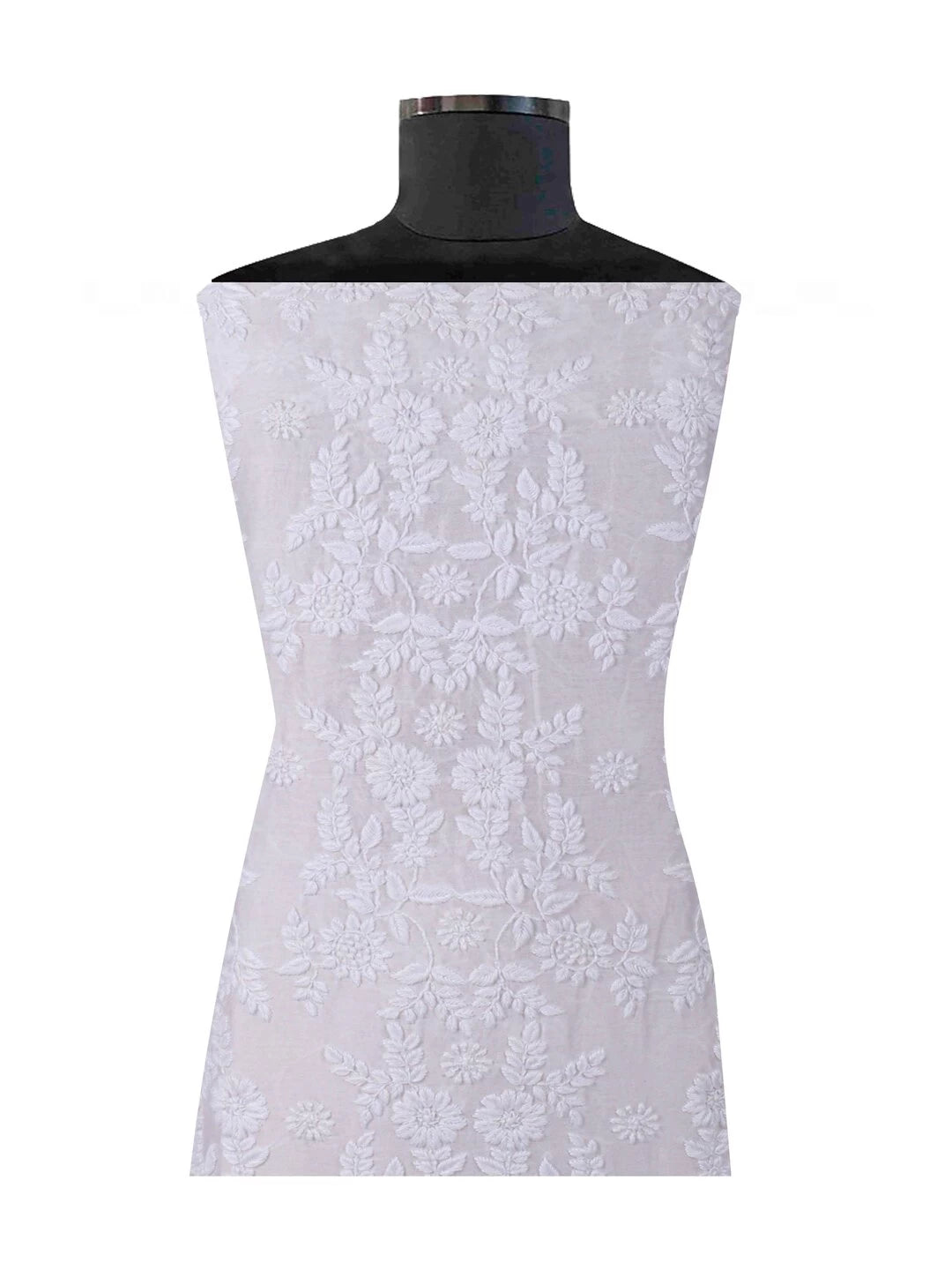 Ada Hand Embroidered White Chanderi Lucknowi Chikankari Unstitched Kurta Dupatta Set 01A137207